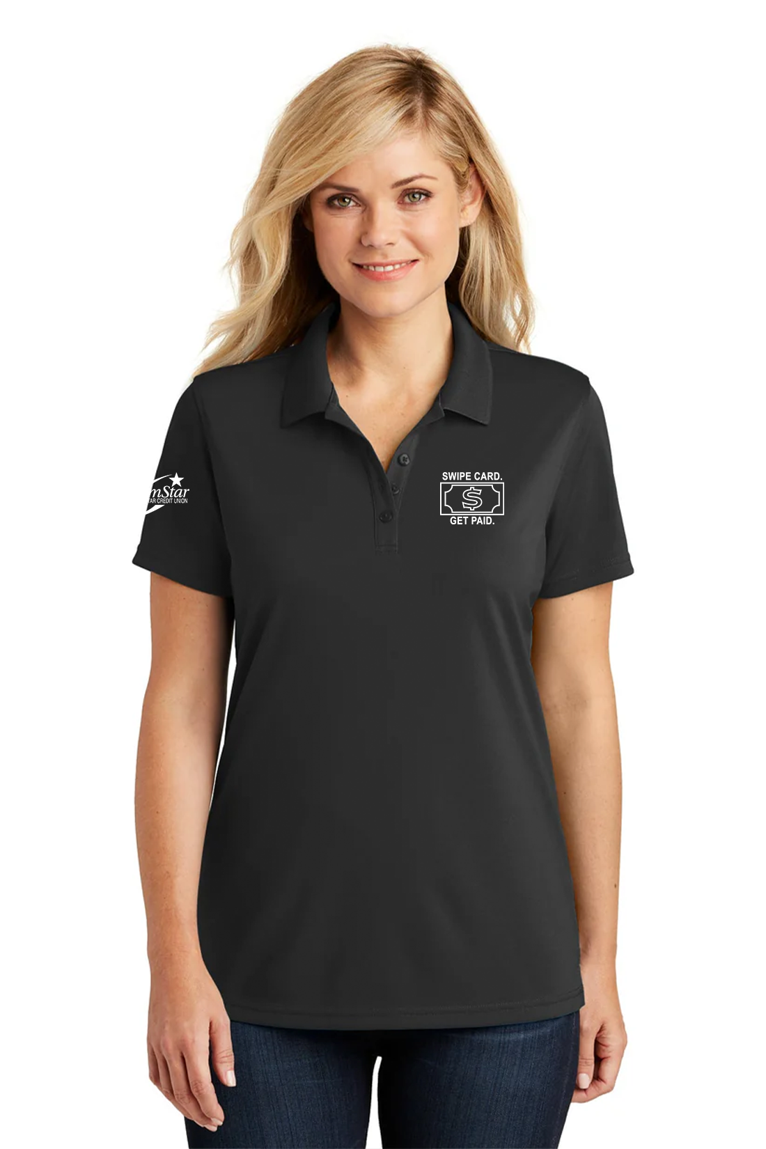 Port Authority Womens Dry Zone UV Micro-Mesh Polo, Deep Black [CommStar Credit Union]