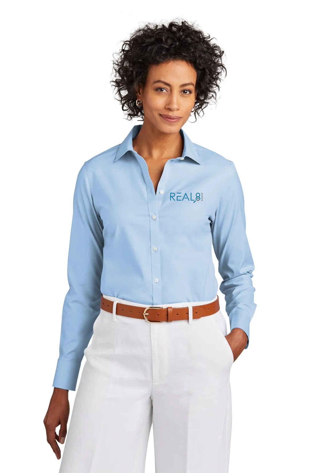 Brooks Brothers Womens Wrinkle-Free Stretch Pinpoint Shirt, Newport Blue [Real8 Group]