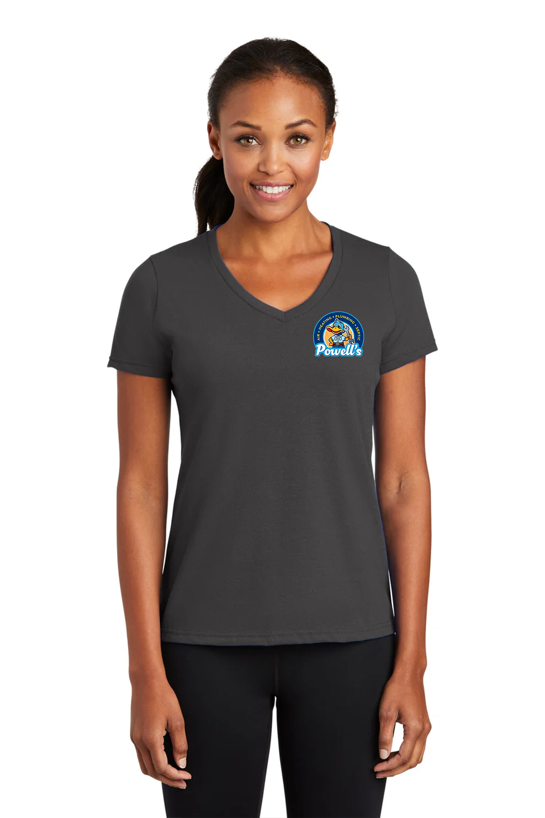 Port & Company Ladies Performance Blend V-Neck Tee, Charcoal [Powell's Plumbing LLC]