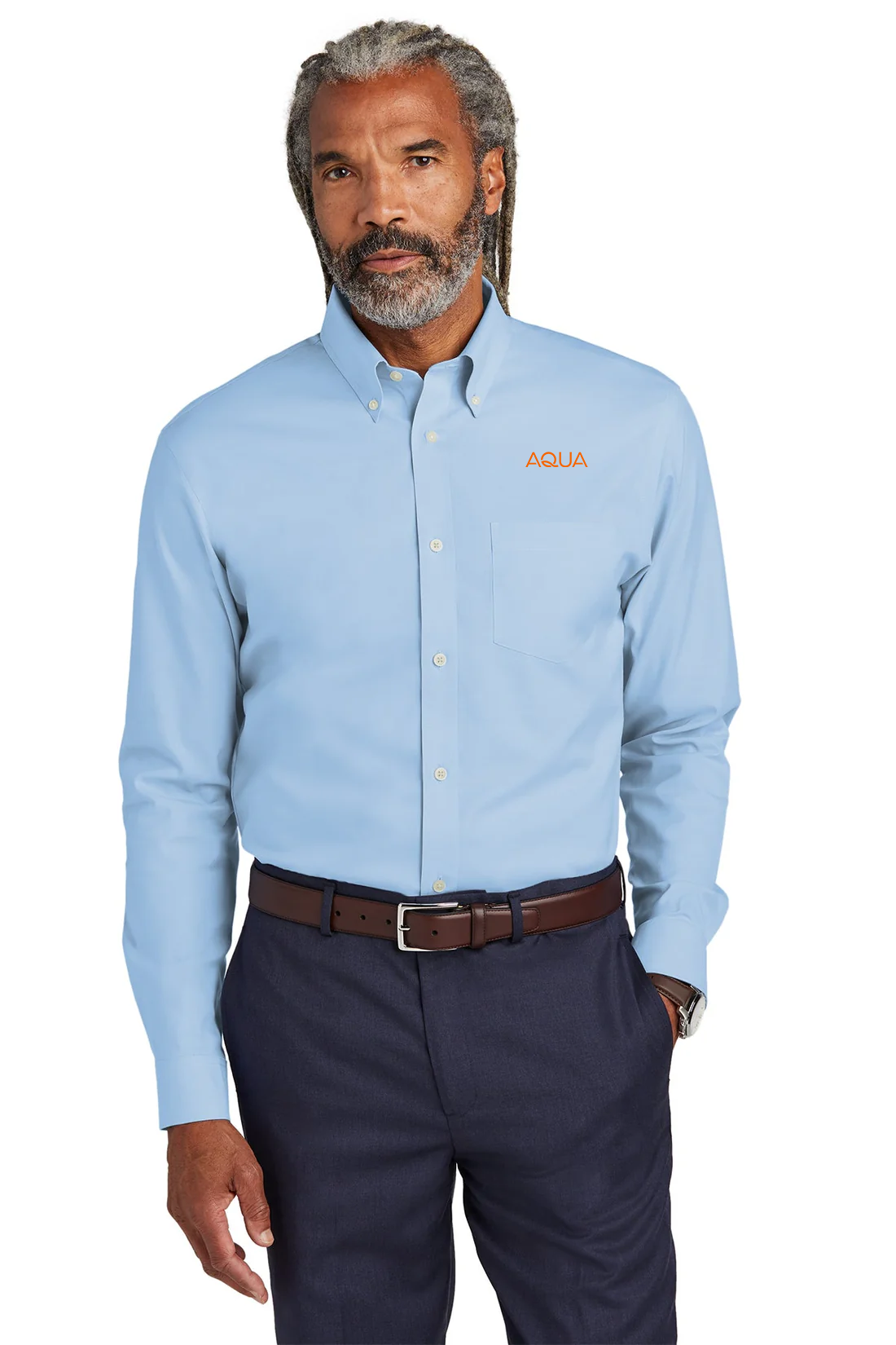 Brooks Brothers Wrinkle-Free Stretch Pinpoint Shirt, Newport Blue [Aqua Finance]