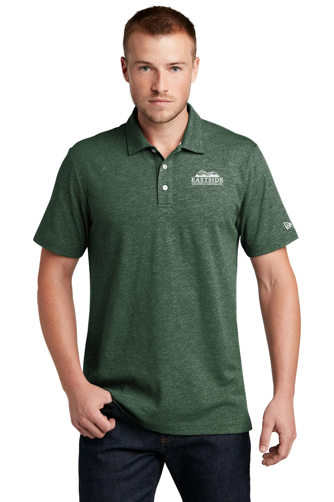 New Era Slub Twist Polo, Dark Green Twist [Eastside Vocational Services, Inc.]