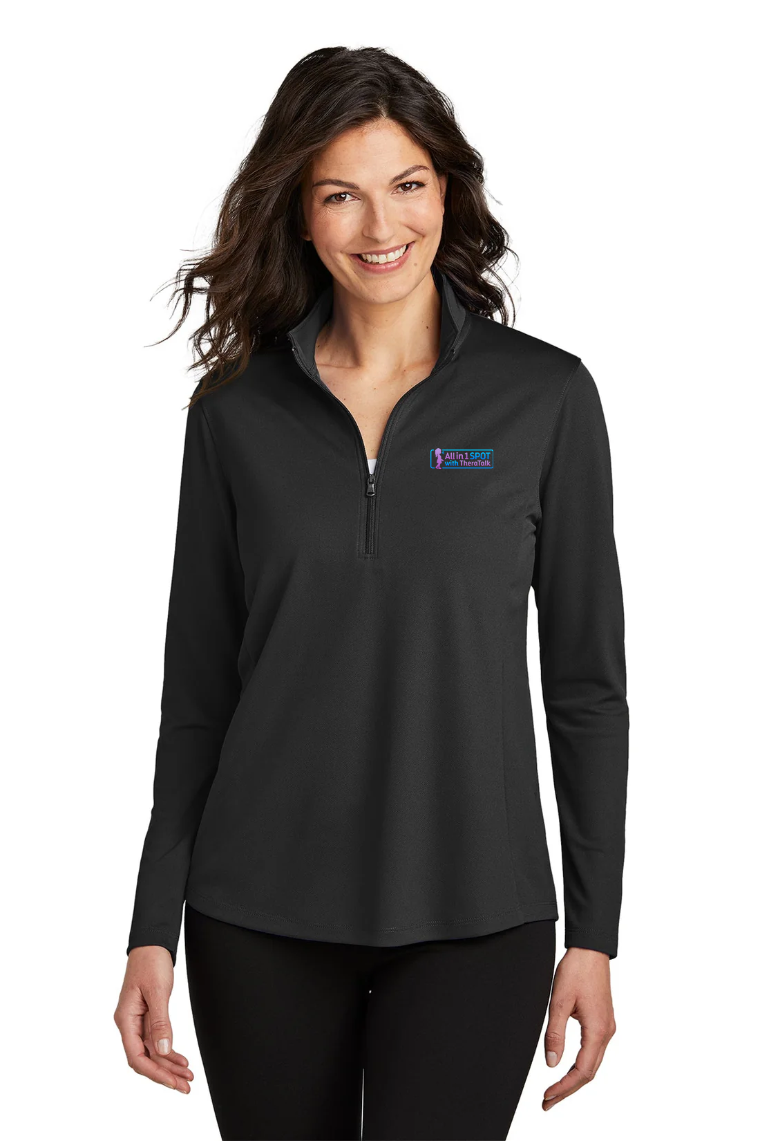 Port Authority Ladies Dry Zone UV Micro-Mesh 1/4-Zip, Deep Black [All in 1 SPOT with Theratalk]