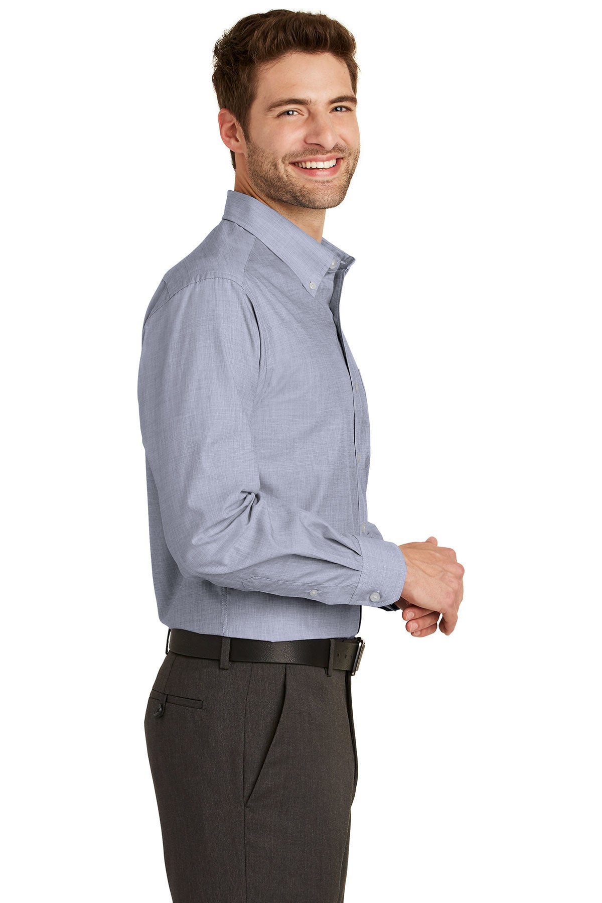 Port Authority Crosshatch Easy Care Custom Shirts, Navy Frost [TruNorthern]