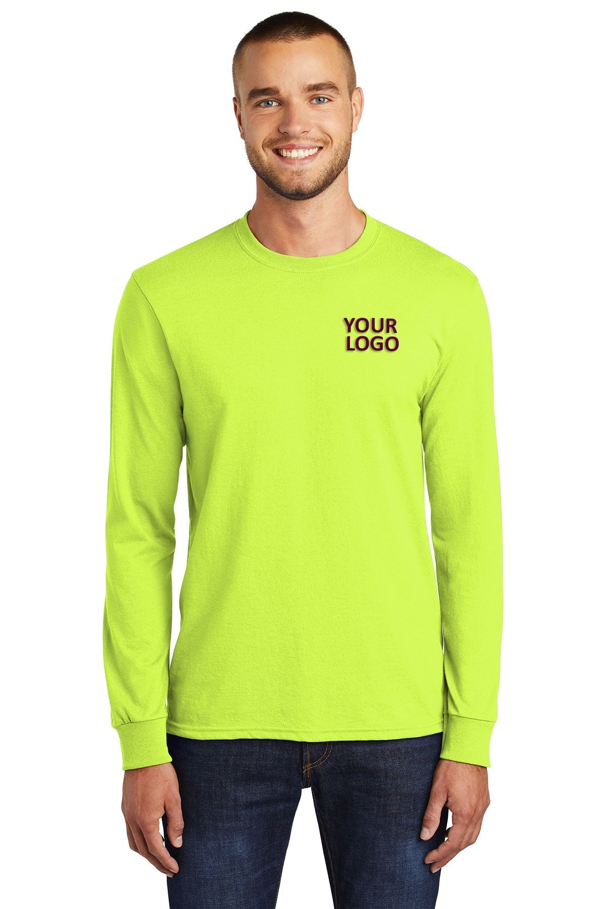 Port & Company Long Sleeve Branded Core Blend Tee's, Safety Green [Northern Lights Locating & Inspection]
