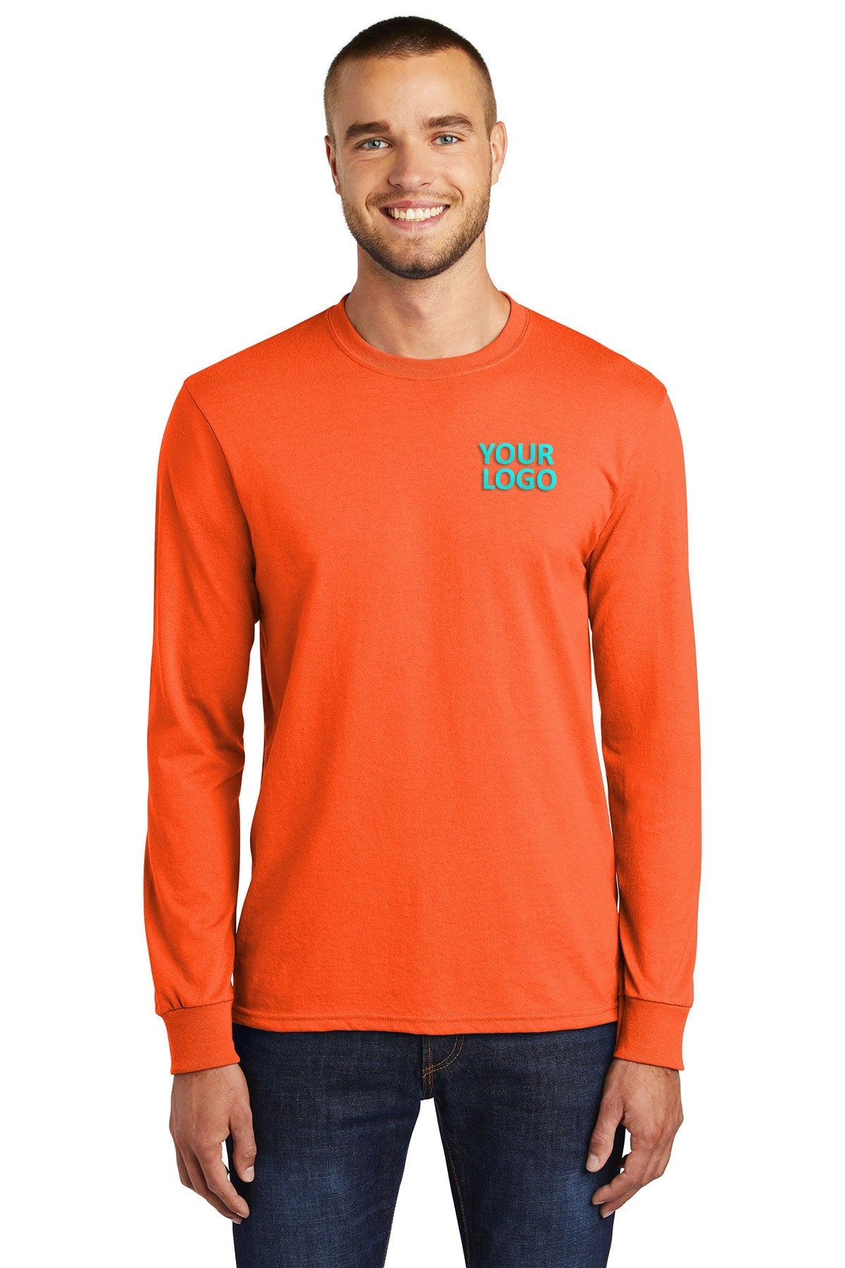 Port & Company Long Sleeve Branded Core Blend Tee's, Safety Orange [Northern Lights Locating & Inspection]