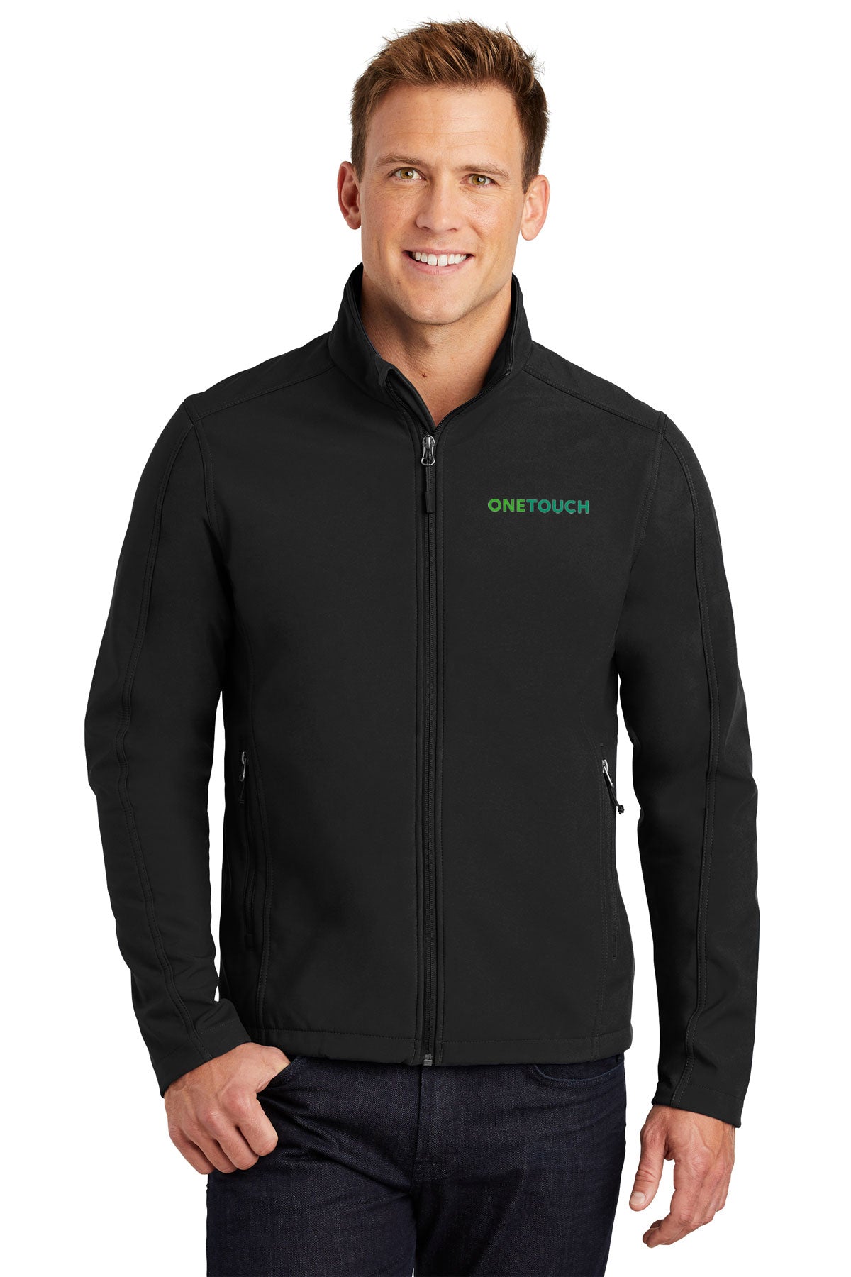 Port Authority Tall Core Branded Soft Shell Jackets, Black [OneTouch]