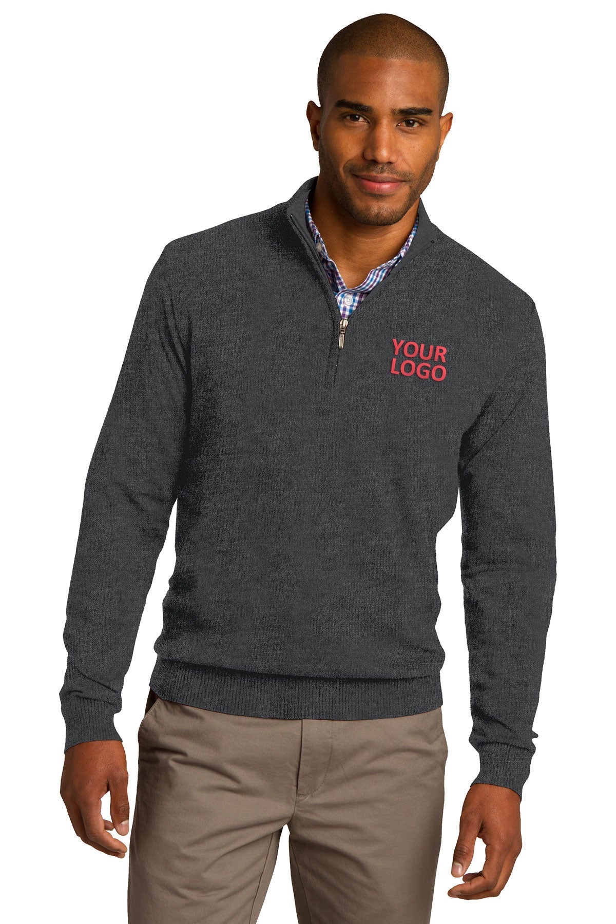 Port Authority 1/2-Zip Branded Sweaters, Charcoal Heather [Orange by Fooda]
