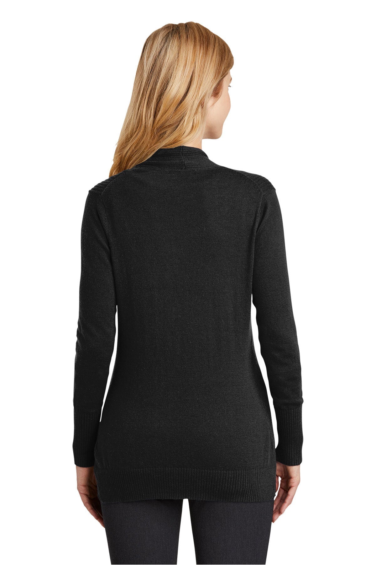 Port Authority Ladies Open Front Custom Cardigan Sweaters, Black [CommStar Credit Union]