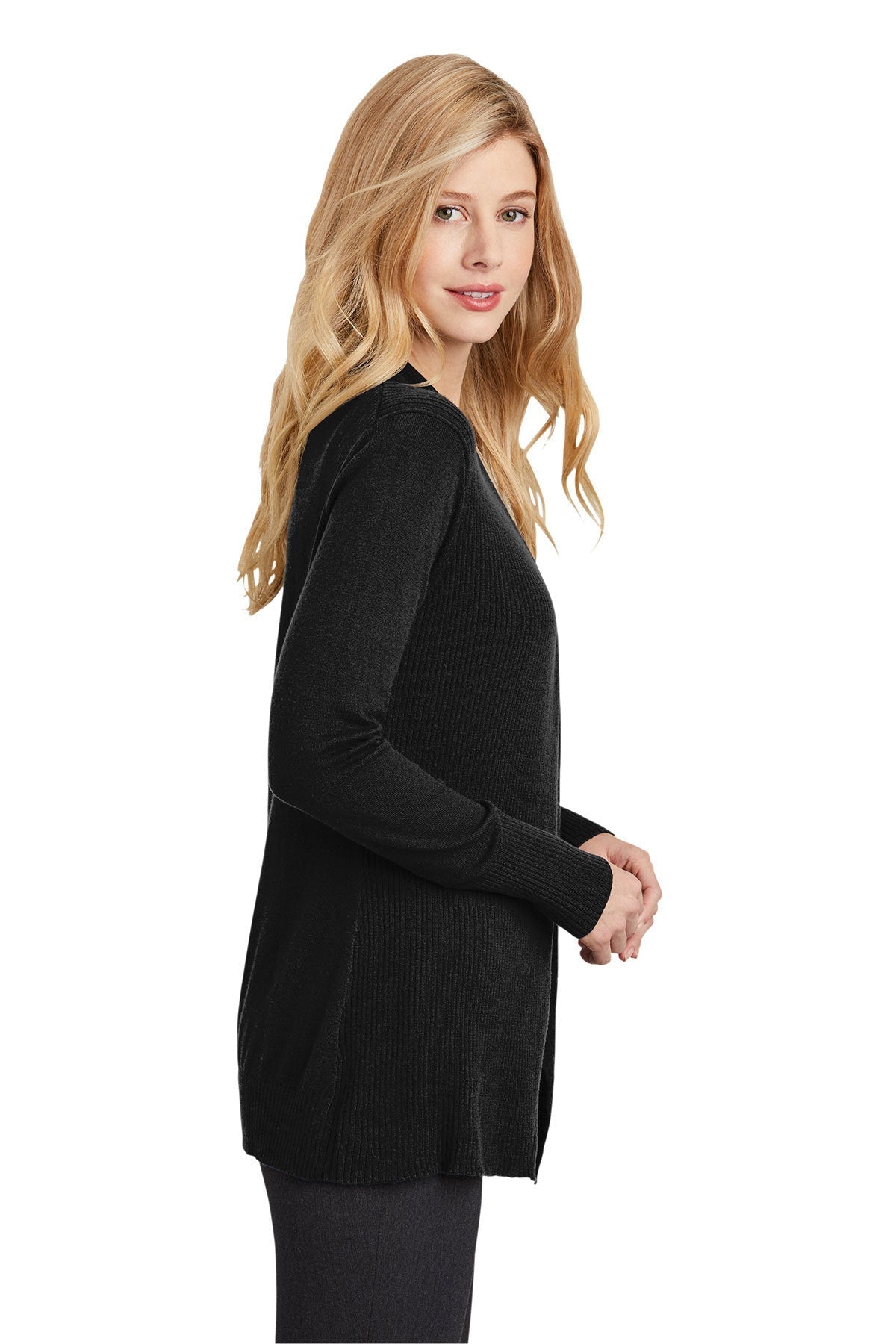 Port Authority Ladies Open Front Custom Cardigan Sweaters, Black [CommStar Credit Union]