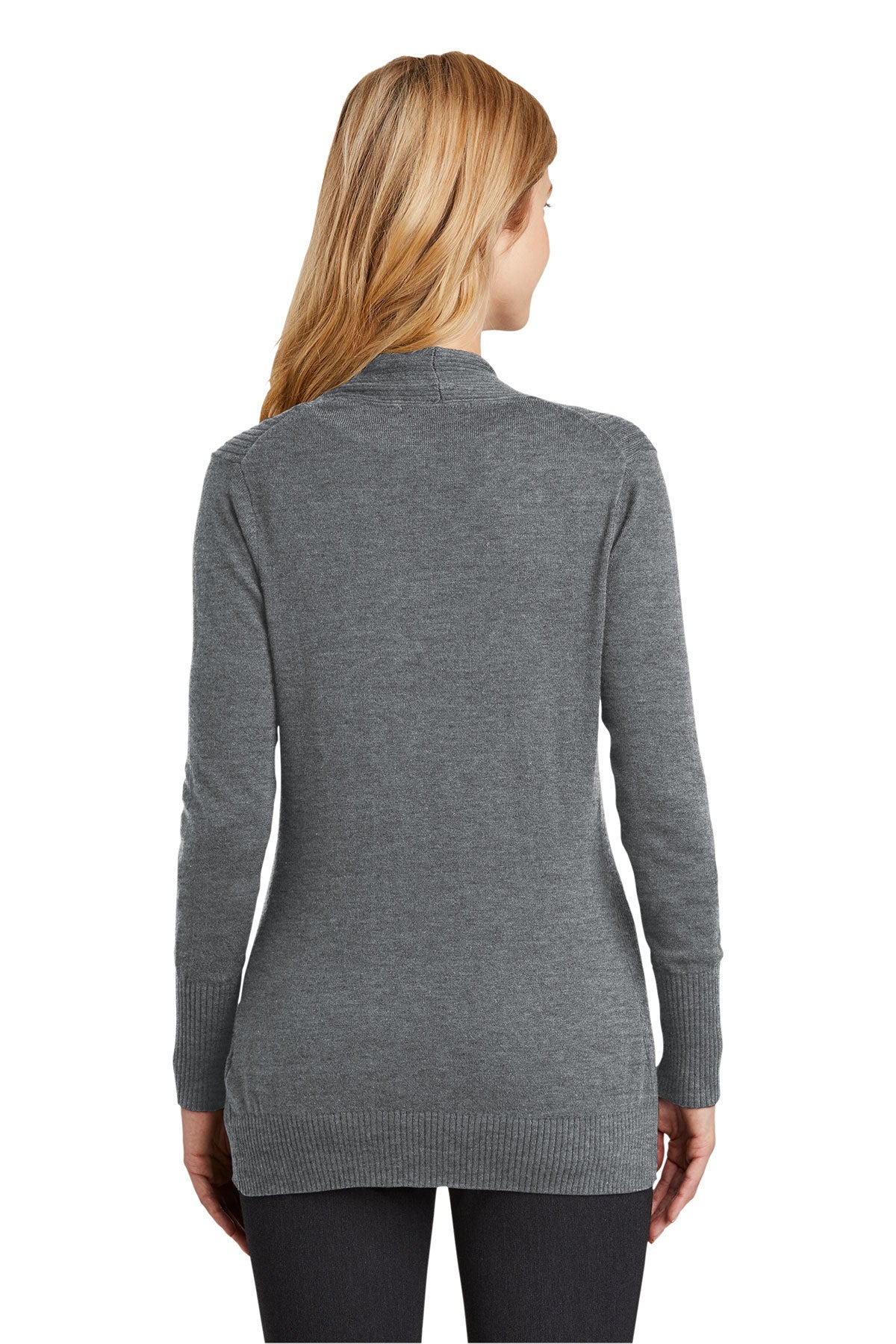 Port Authority Ladies Open Front Custom Cardigan Sweaters, Medium Heather Grey [Maine State Credit Union]