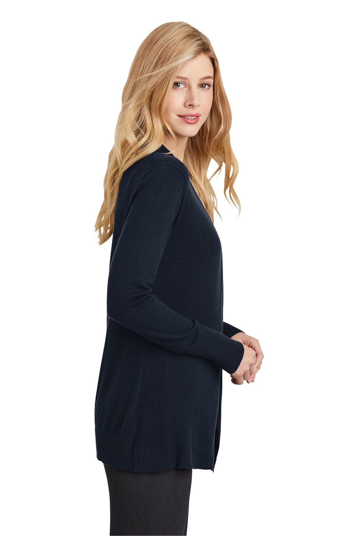 Port Authority Ladies Open Front Custom Cardigan Sweaters, Navy [Orange by Fooda]