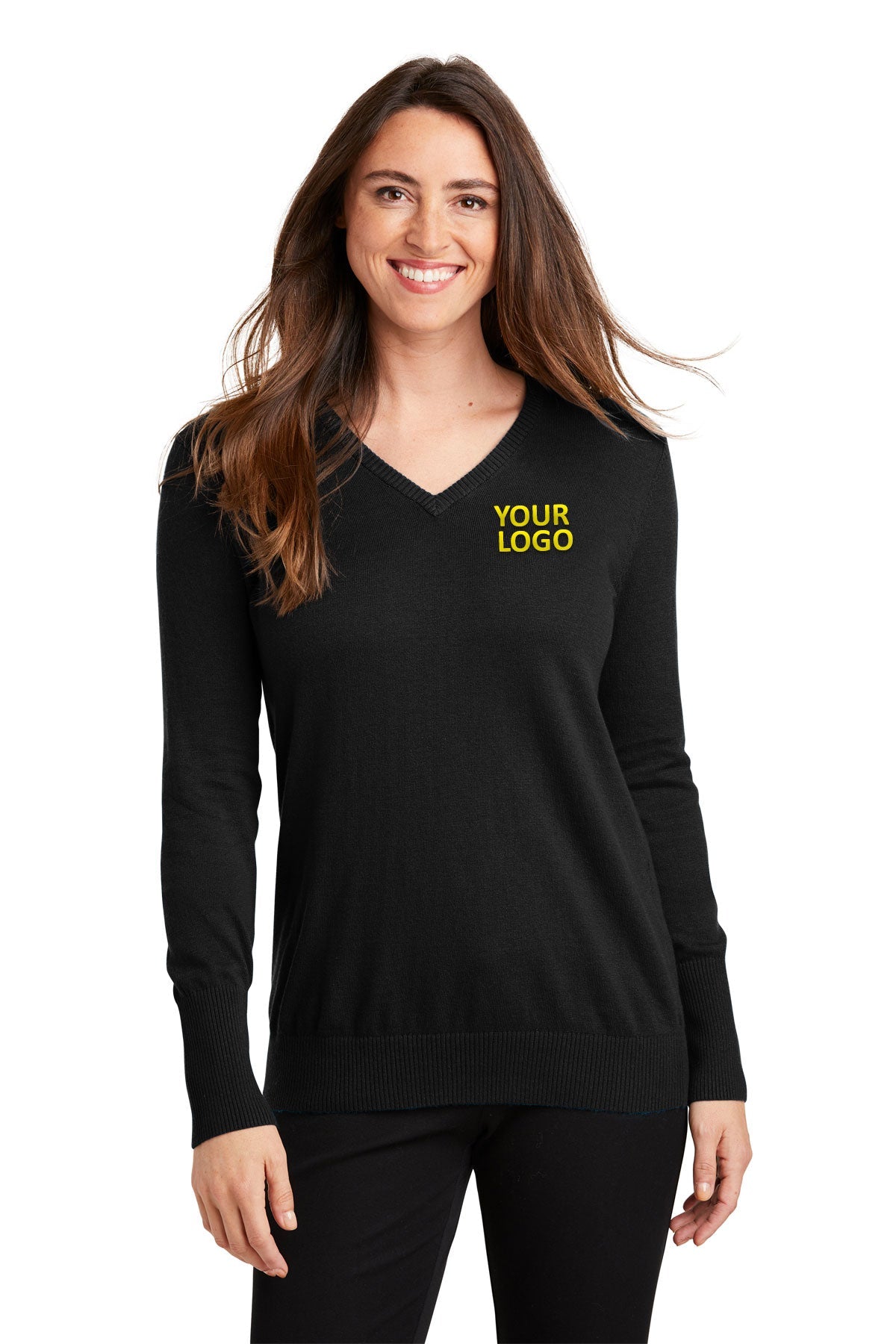Port Authority Ladies V-Neck Customized Sweaters, Black [Orpical Technology Solutions]