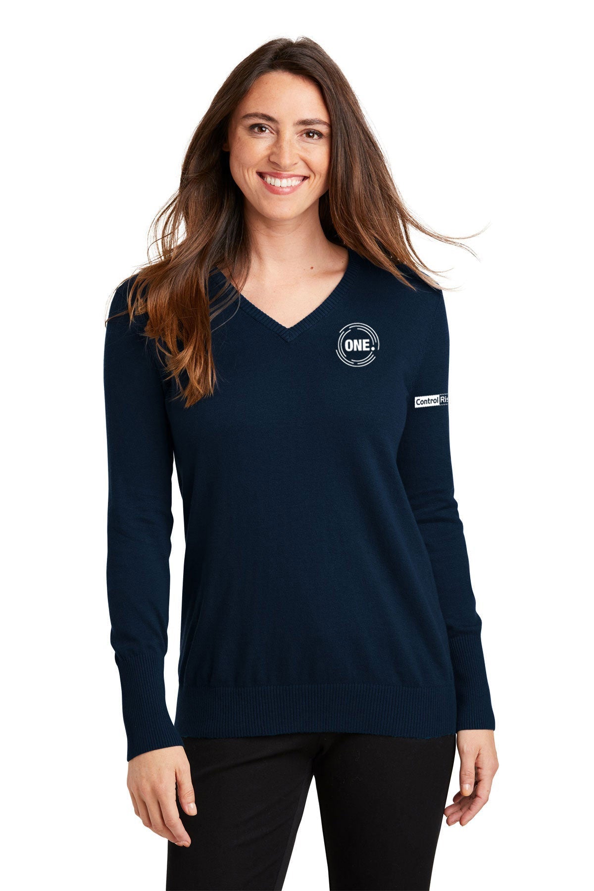 Port Authority Ladies V-Neck Customized Sweaters, Navy [Control Risks]