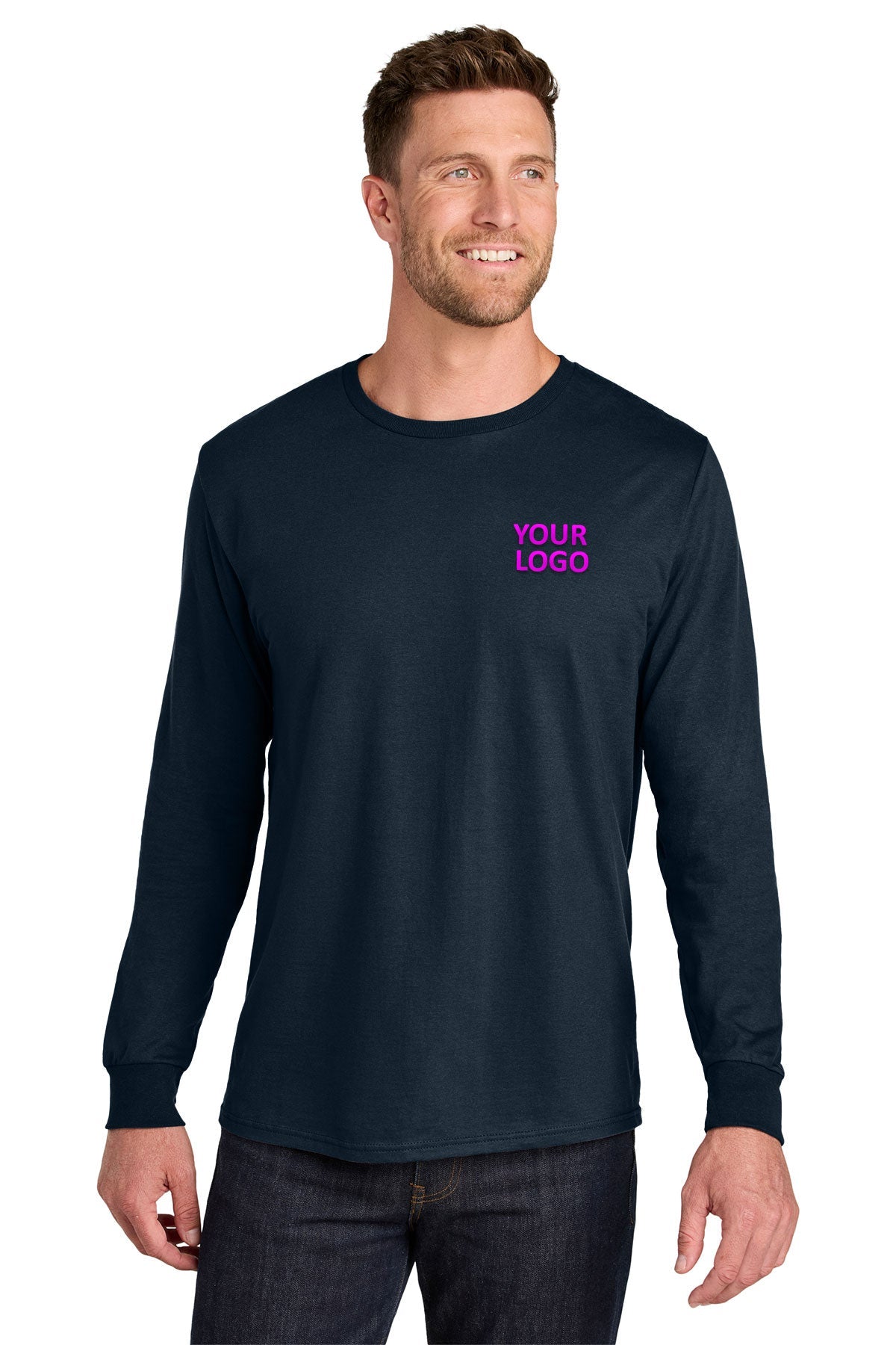 Jerzees Ultimate Unisex Ring Spun Long Sleeve Custom T-Shirts, Navy
