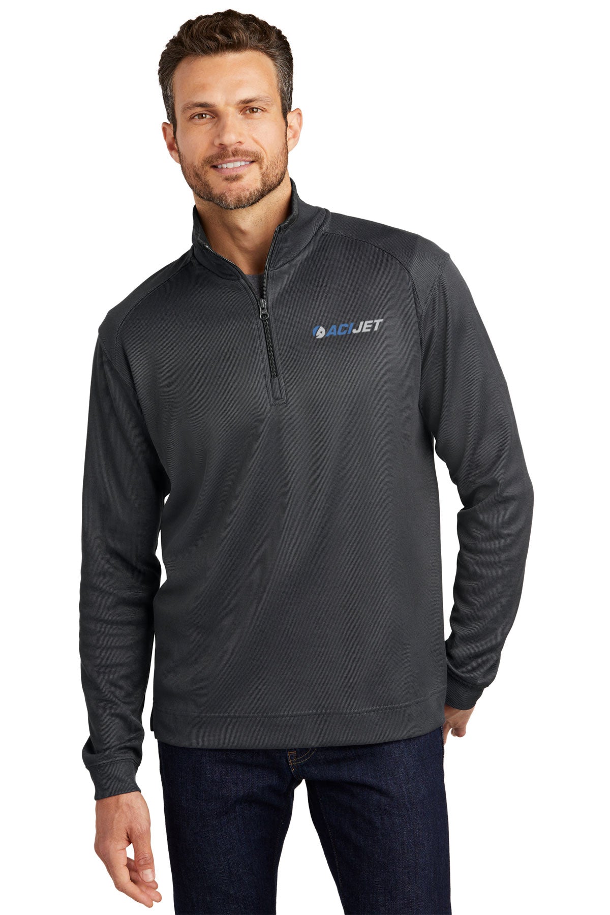 Port Authority Vertical Texture 1/4-Zip Branded Pullovers, Iron Grey/ Black [ACI Jet Uniforms]