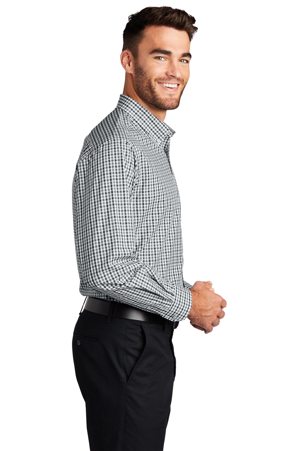 Port Authority Gingham Easy Care Custom Shirts, Black/ Charcoal [Fooda]