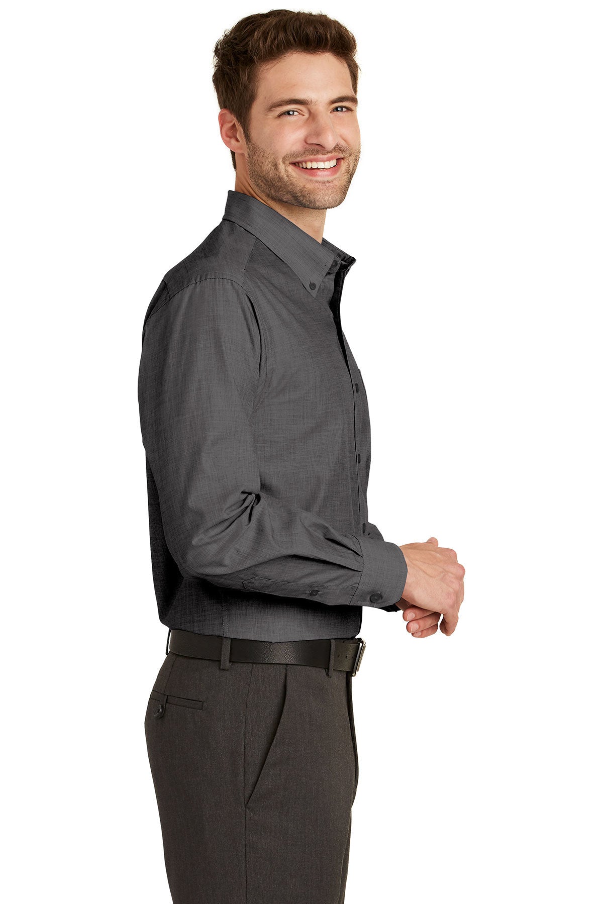 Port Authority Tall Crosshatch Easy Care Custom Shirts, Soft Black [TruNorthern]