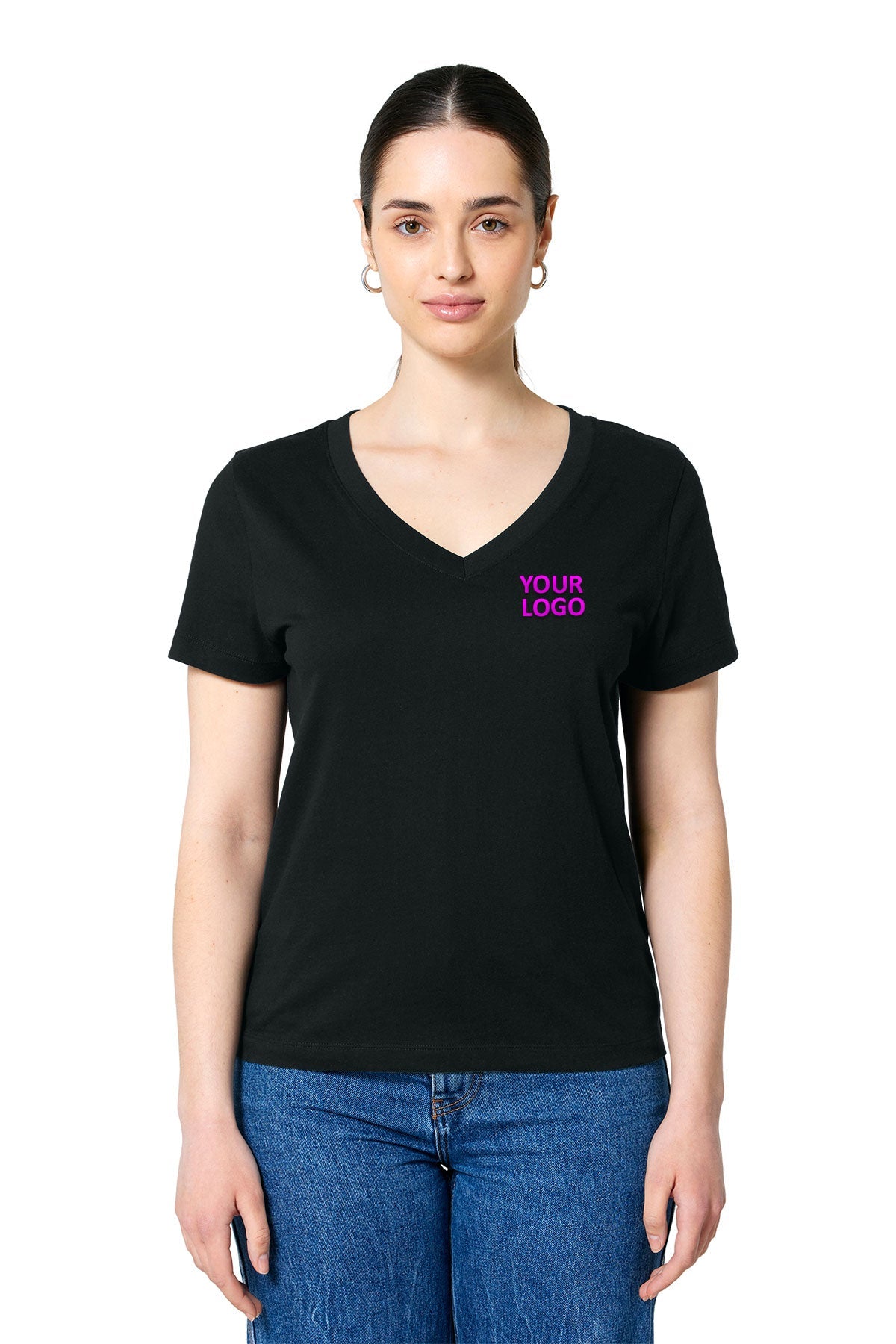 Stanley Stella Women’s Isla V-Neck Custom Tee's, Black