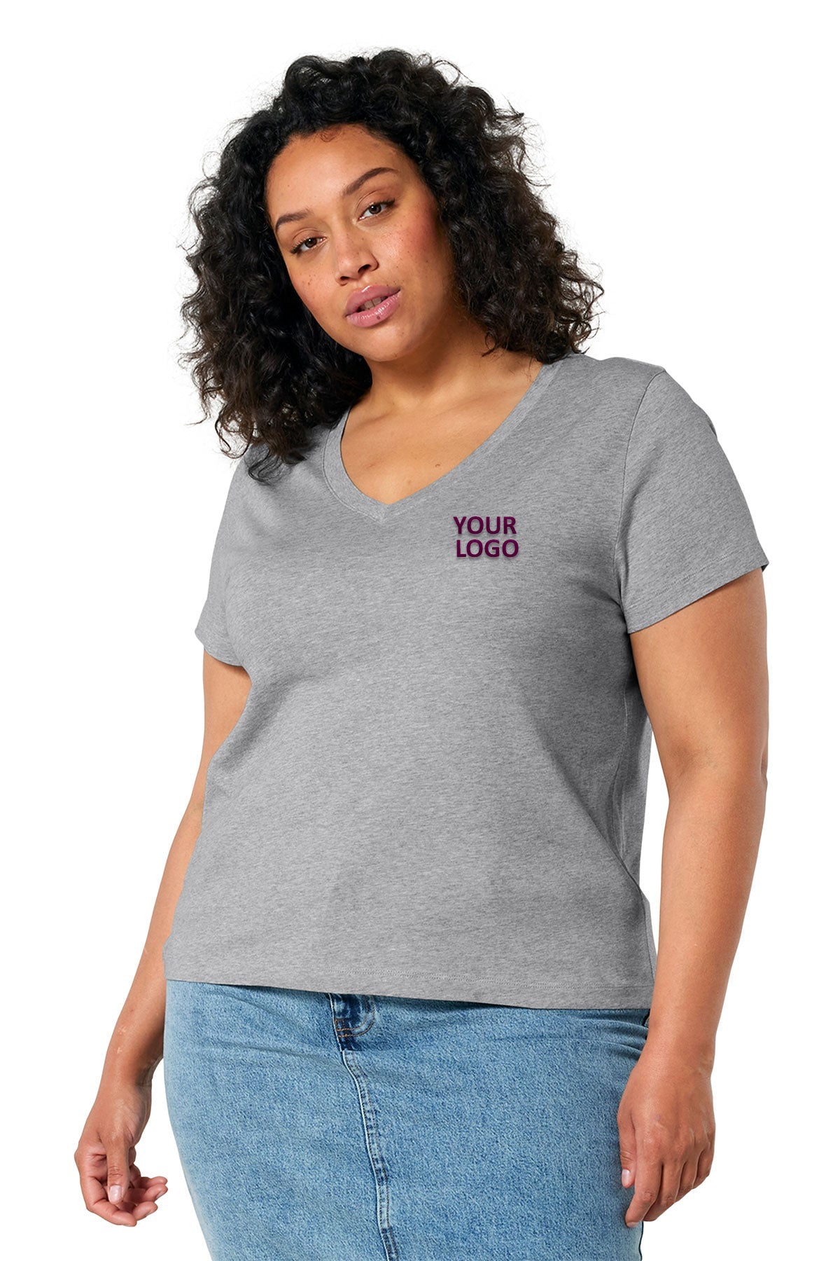Stanley Stella Women’s Isla V-Neck Custom Tee's, Heather Grey