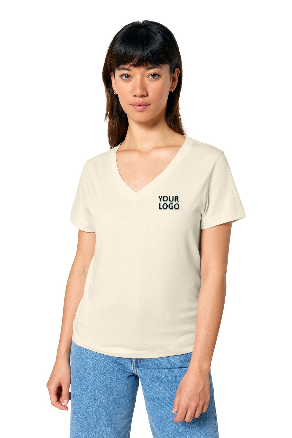 Stanley Stella Women’s Isla V-Neck Custom Tee's, Natural Raw