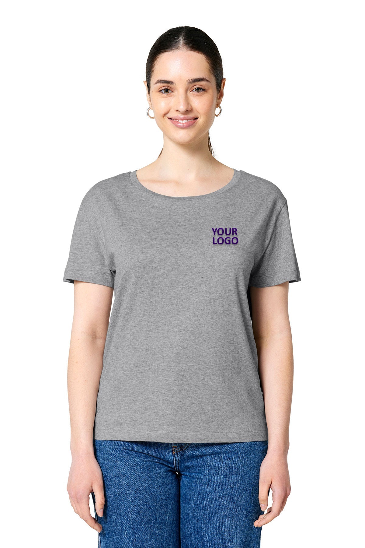 Stanley Stella Women’s Serena Scoop Neck Custom Tee's, Heather Grey