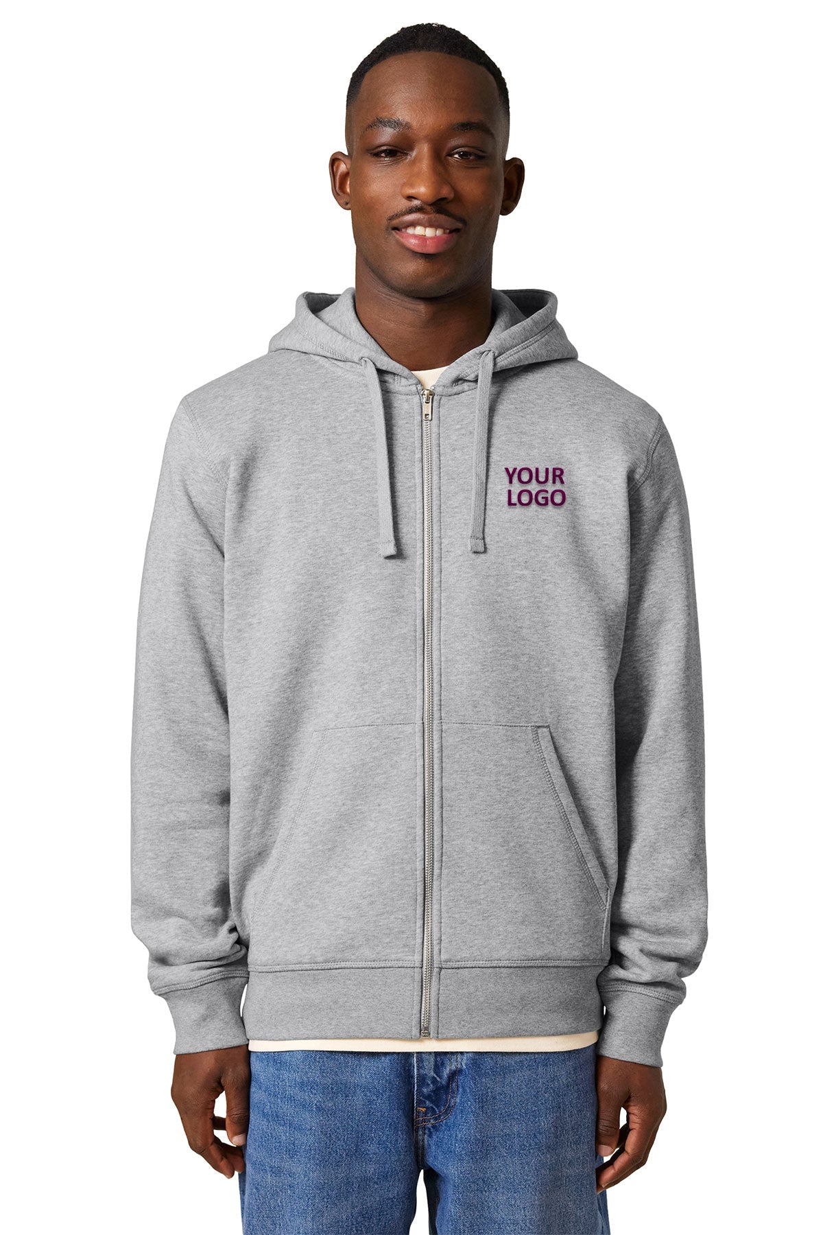 Stanley Stella Unisex Mixer Full-Zip Custom Hooded Sweatshirts, Heather Grey