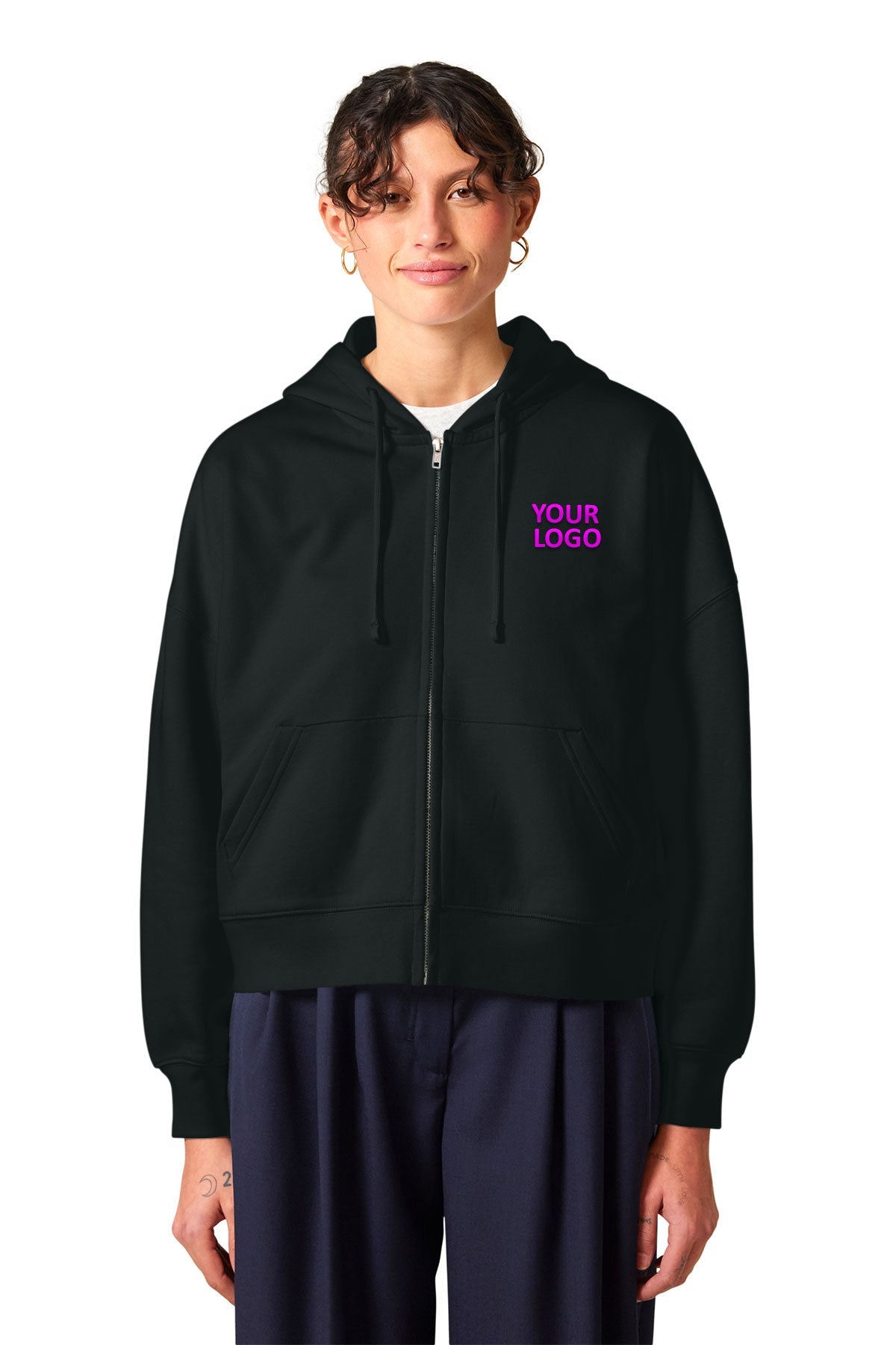 Stanley Stella Women’s Ida Full-Zip Custom Hooded Sweatshirts, Black