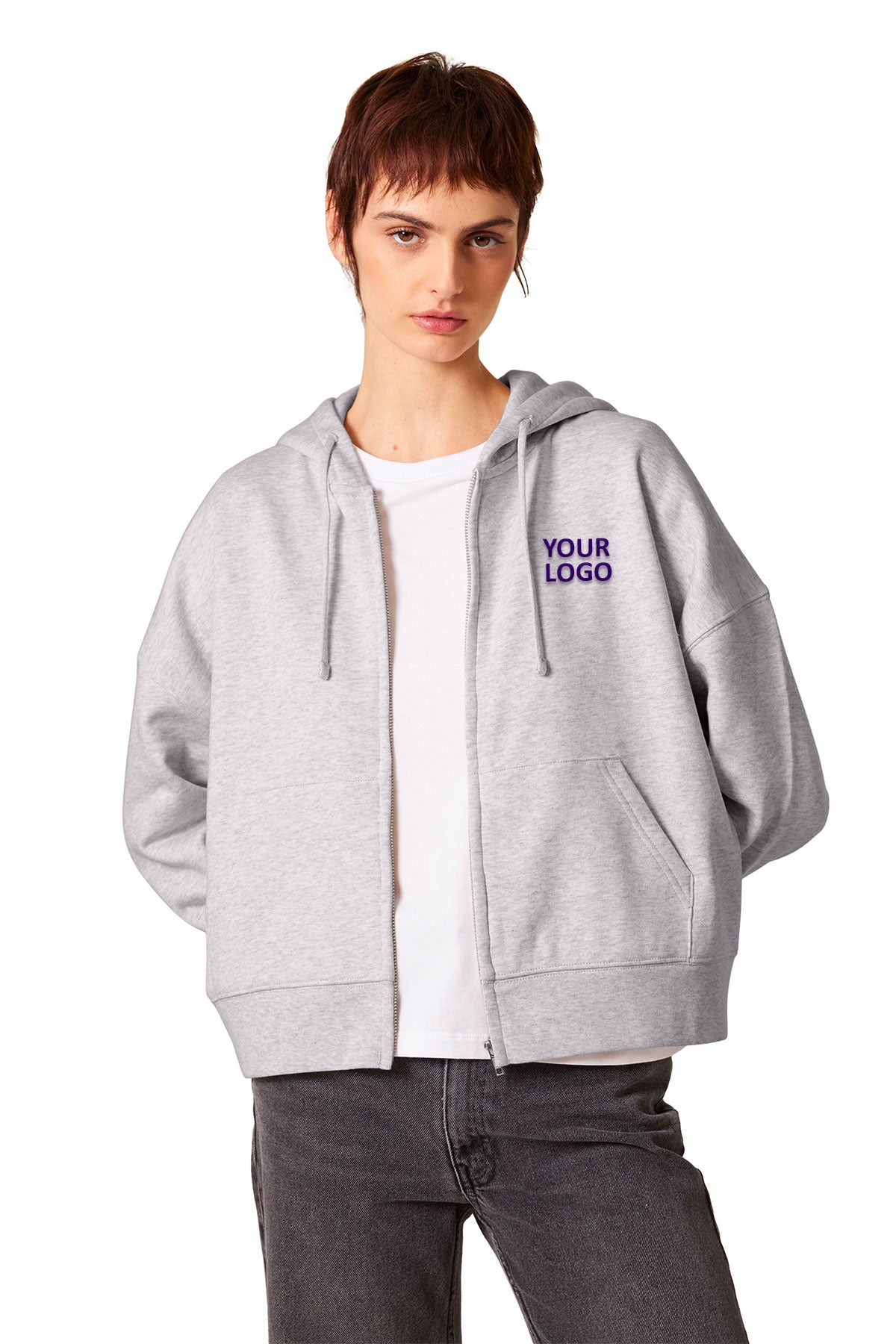 Stanley Stella Women’s Ida Full-Zip Custom Hooded Sweatshirts, Cool Heather Grey