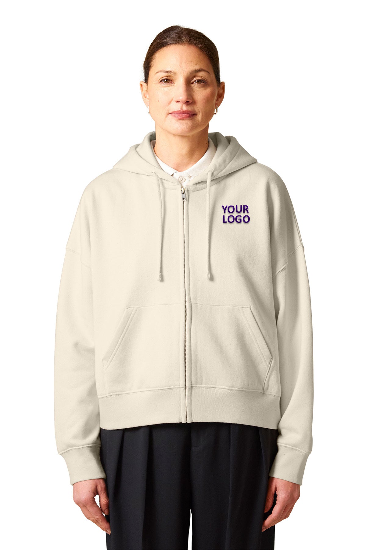Stanley Stella Women’s Ida Full-Zip Custom Hooded Sweatshirts, Natural Raw