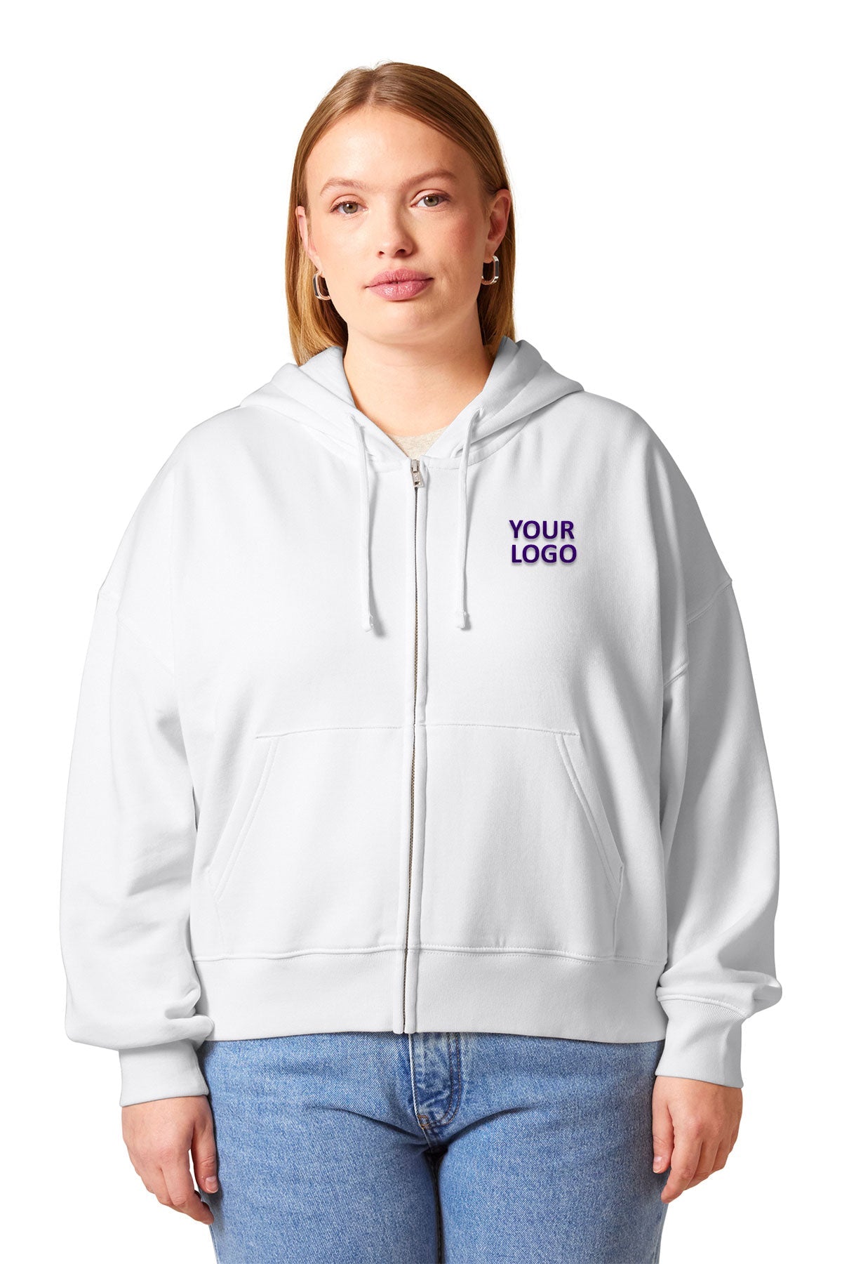 Stanley Stella Women’s Ida Full-Zip Custom Hooded Sweatshirts, White