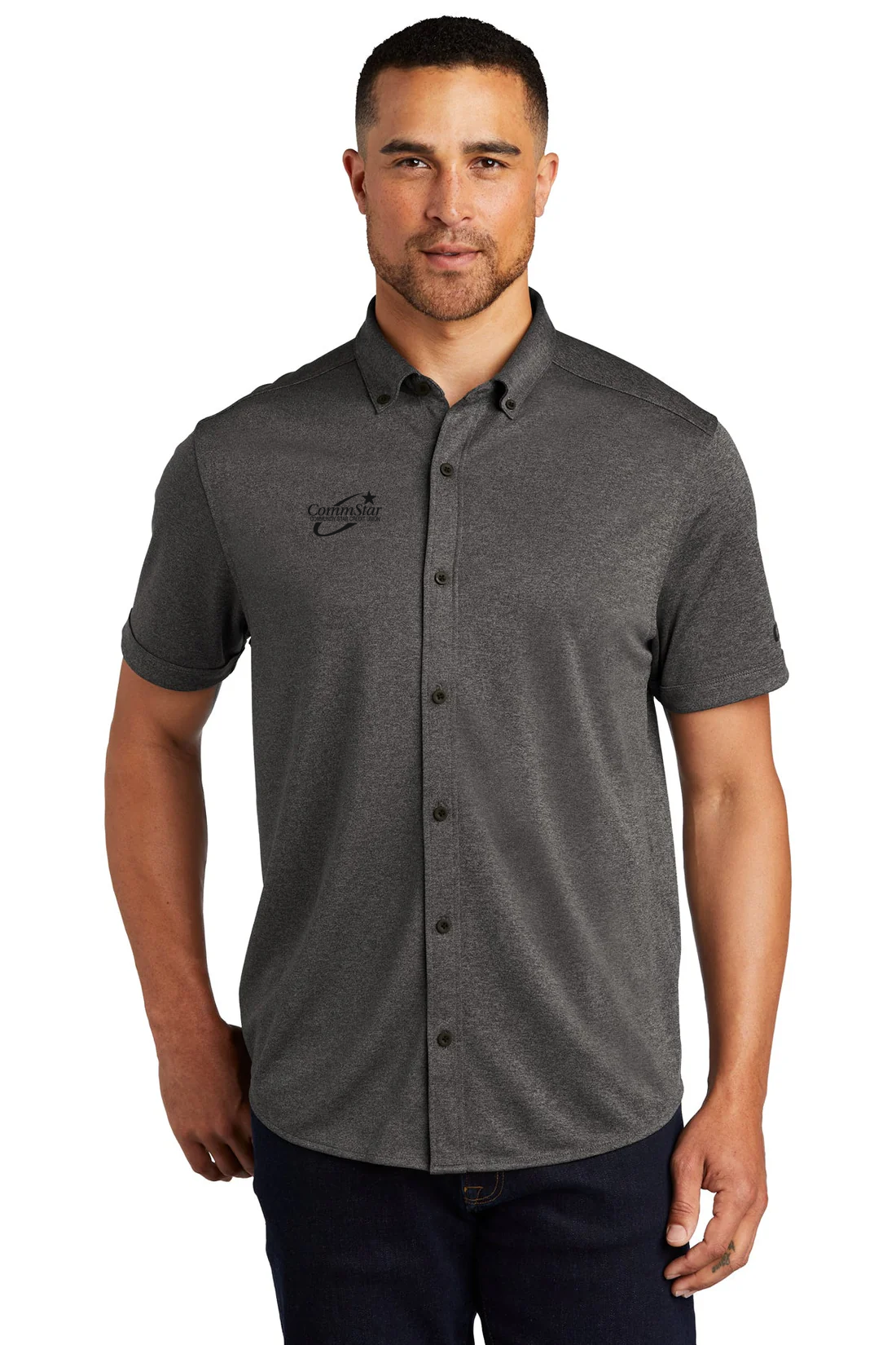 OGIO Gravitate Button Down Shirt, Dark Heather Grey [CommStar Credit Union]