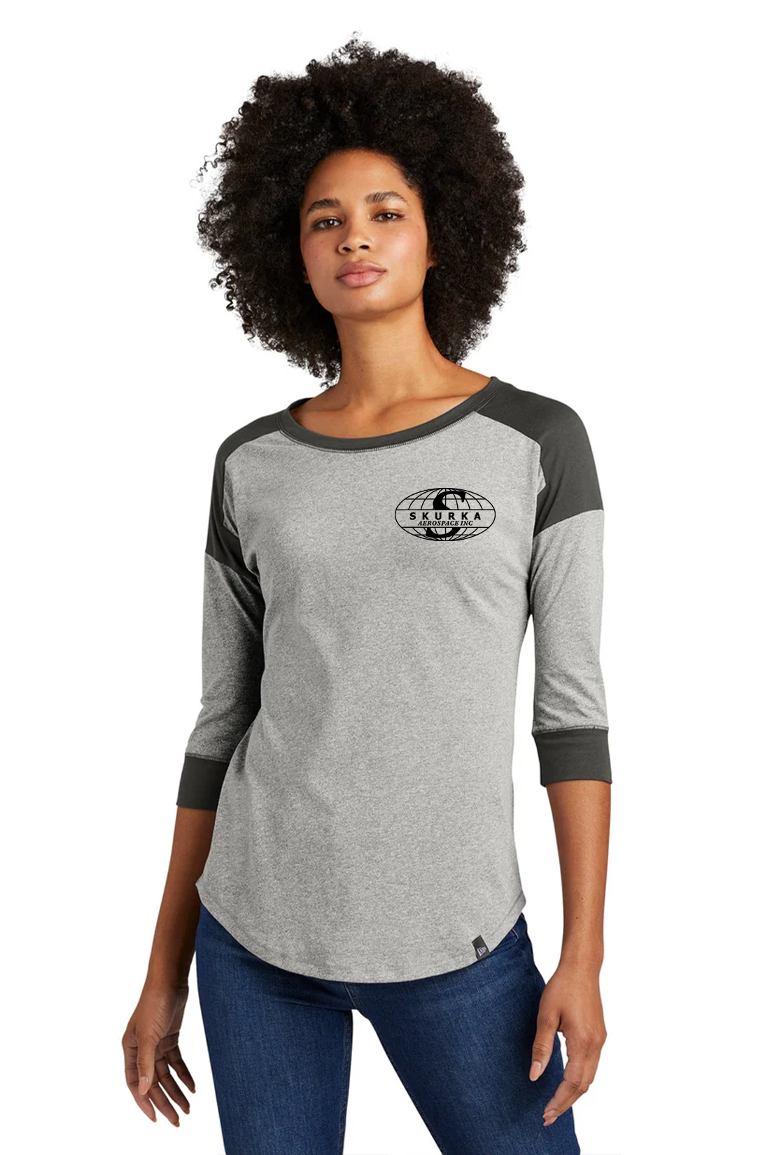 New Era Ladies Heritage Blend 3/4-Sleeve Baseball Tee, Graphite/ Light Graphite Twist [Skurka Aerospace, Inc.]