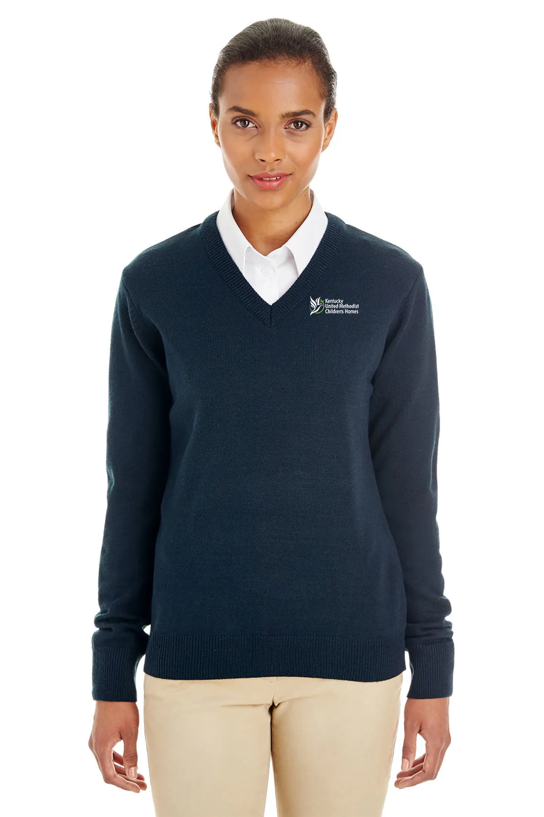 Harriton Ladies Pilbloc V-Neck Sweater, Dark Navy [Kentucky United Methodist Children's Homes]