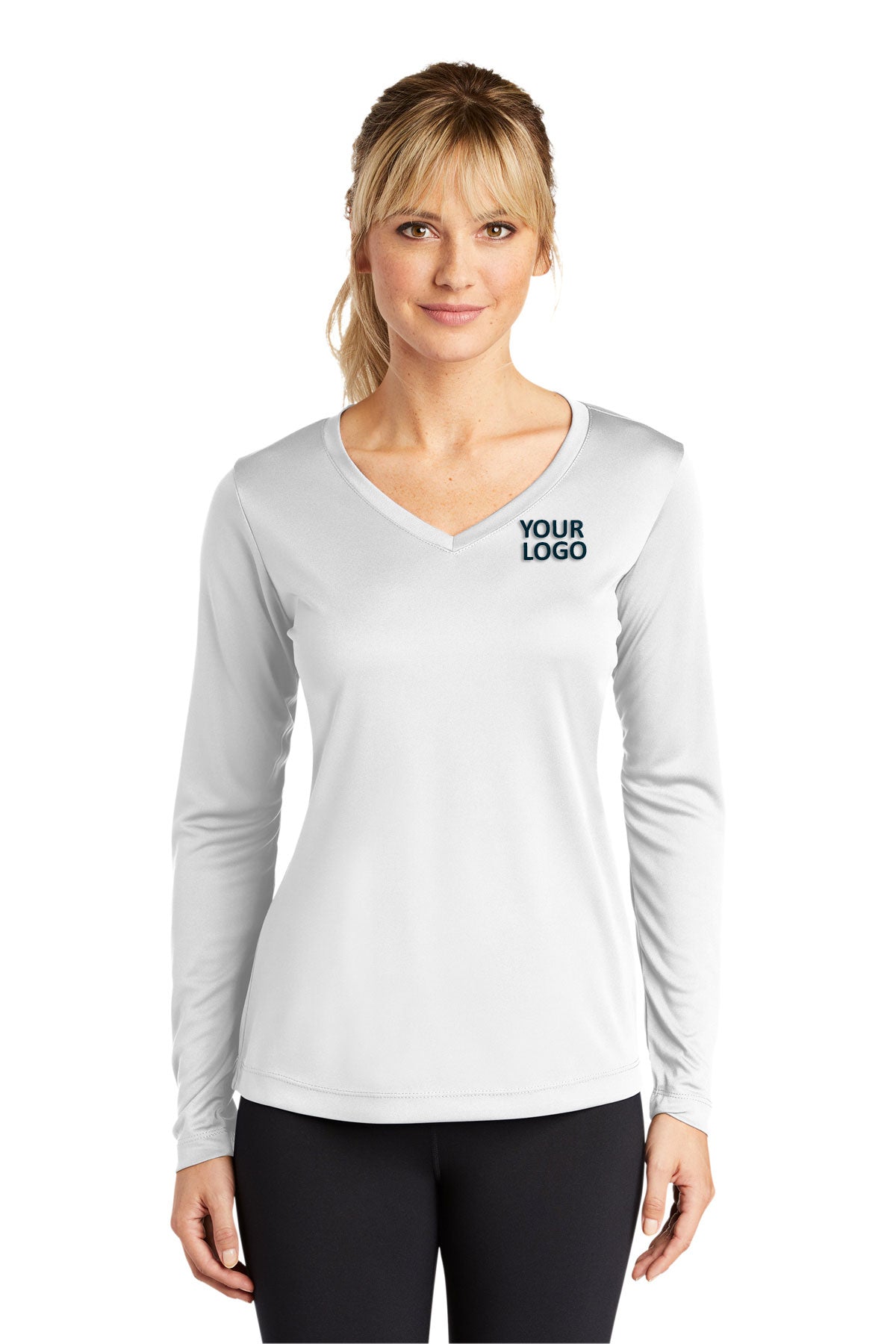 Sport-Tek Ladies Long Sleeve PosiCharge Competitor Branded V-Neck Tee's, White [Orpical Technology Solutions]