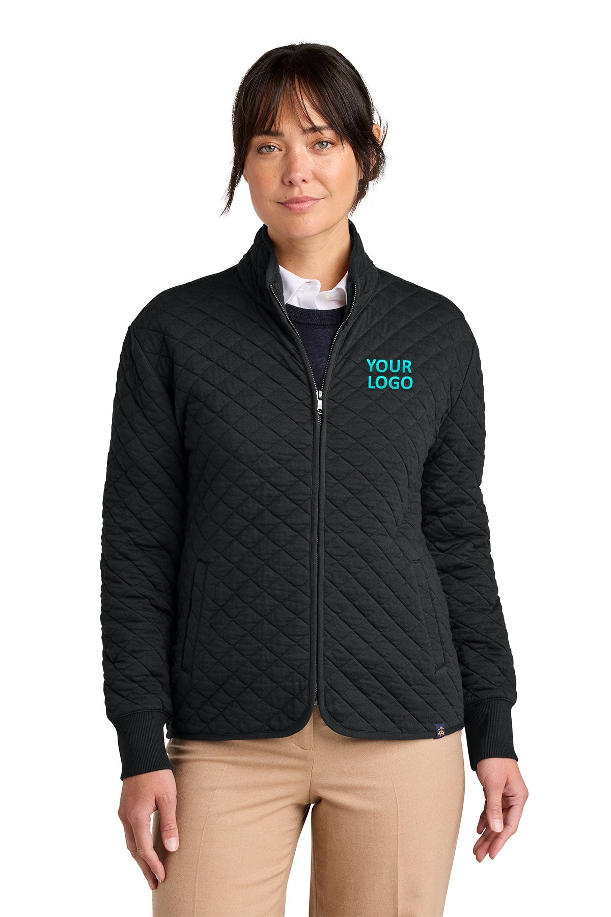 Brooks Brothers Womens Diamond Quilt Custom Full-Zips, Deep Black
