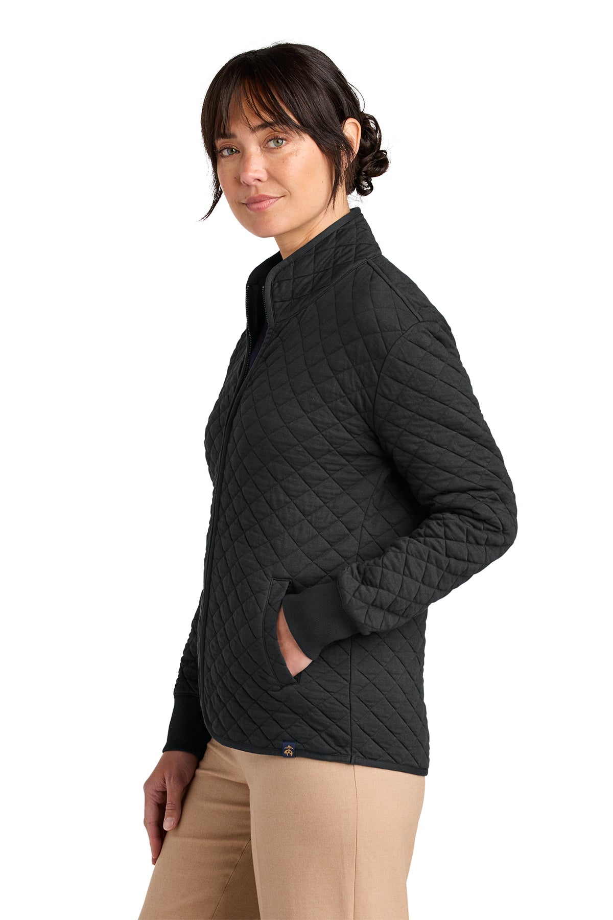 Brooks Brothers Womens Diamond Quilt Custom Full-Zips, Deep Black
