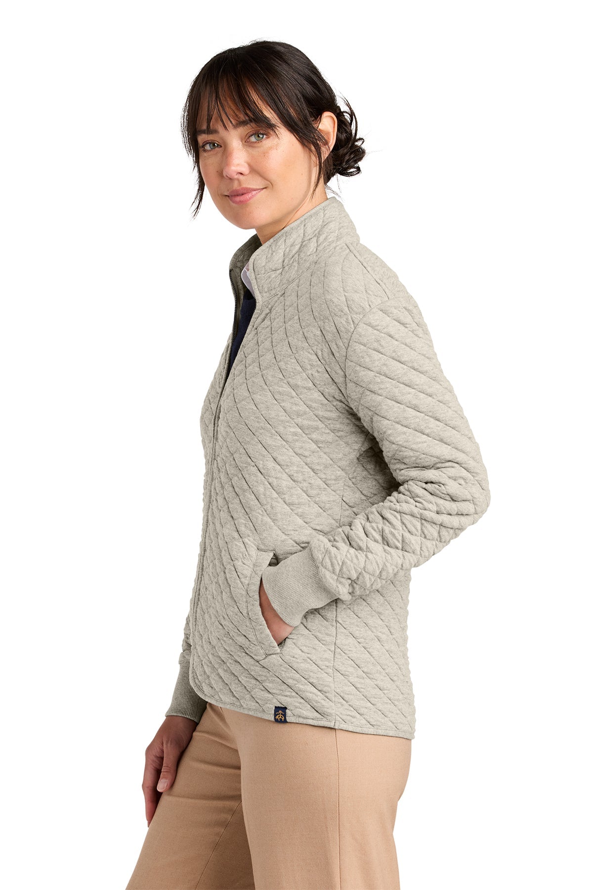 Brooks Brothers Womens Diamond Quilt Custom Full-Zips, Oatmeal Heather