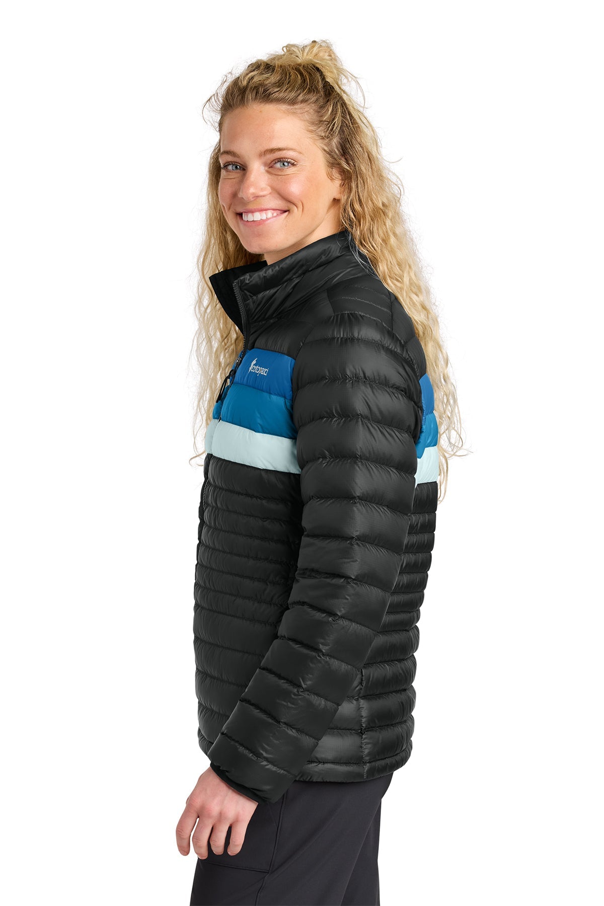 Cotopaxi Womens Fuego Custom Down Jackets, Black/ Atlantic