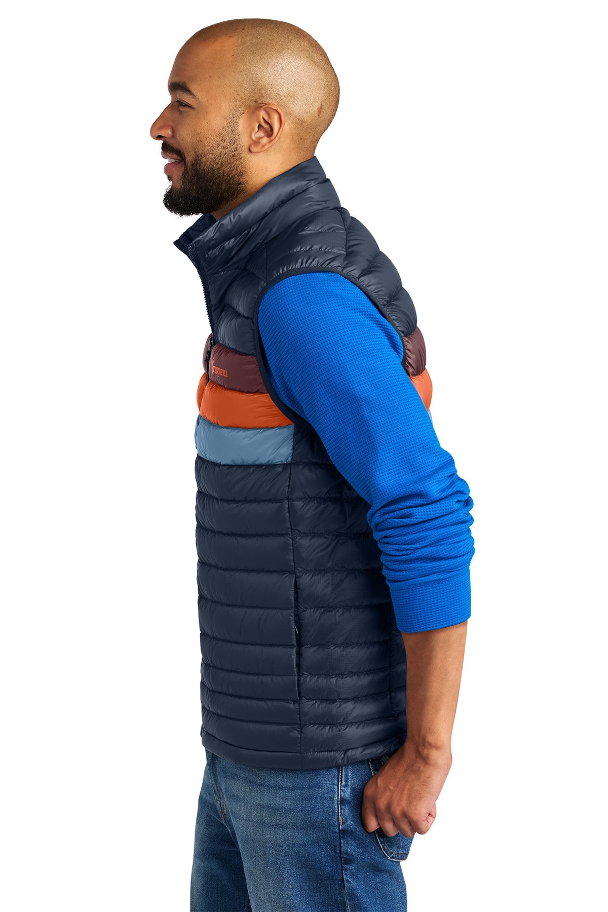 Cotopaxi Fuego Custom Down Vests, Maritime/ Mulberry