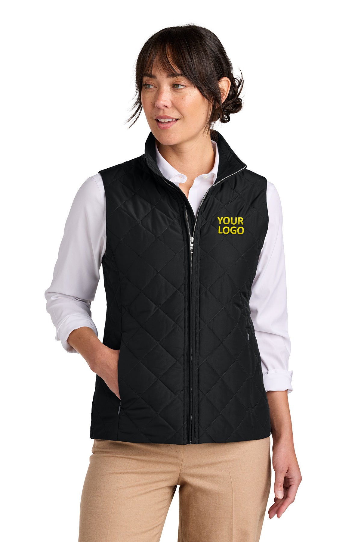 Brooks Brothers Womens Quilted Custom Vests, Deep Black