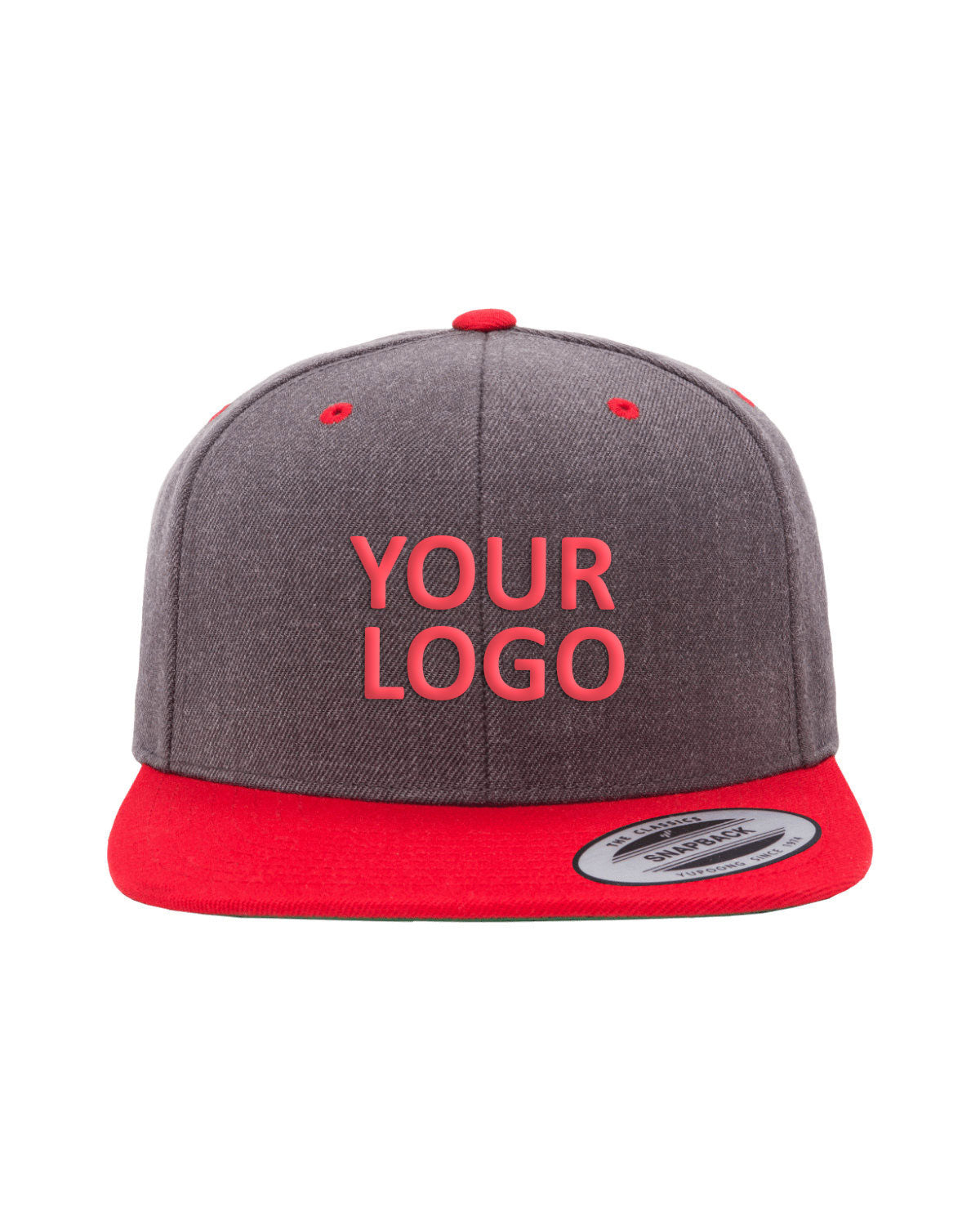 Yupoong 6-Panel Structured FlAthletic Visor Classic Two-Tone Custom Snapback Caps, Dark Heather/ Red