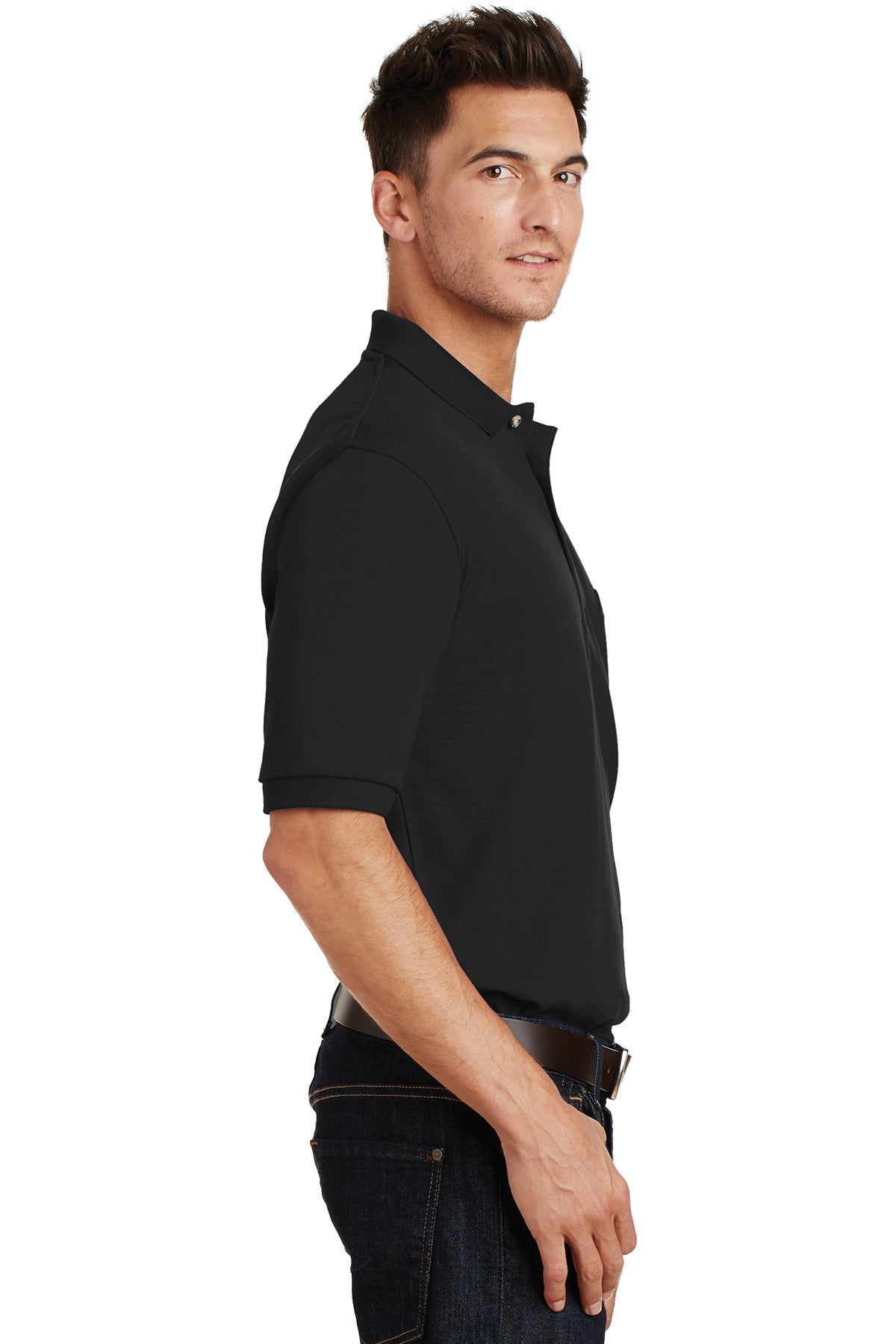 Port Authority Heavyweight Customized Cotton Pique Polos with Pocket, Black [Williams Realty & Building Company]