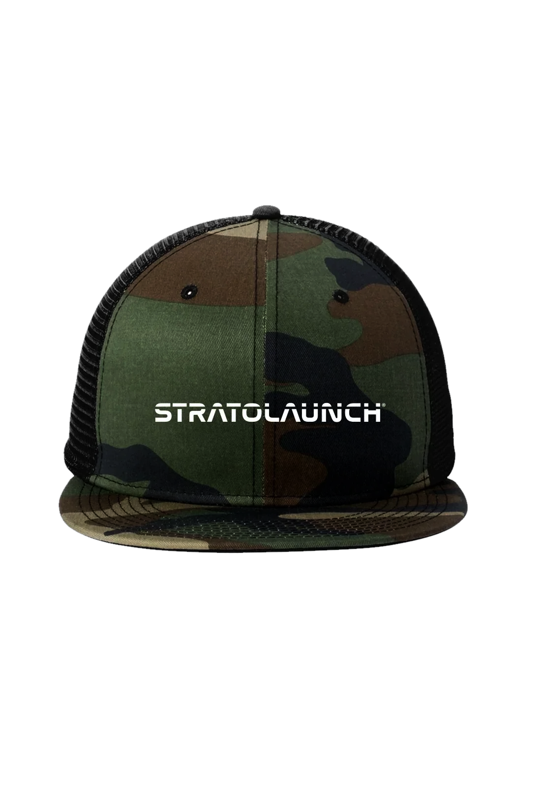 New Era Standard Fit Trucker Cap, Camo/ Black [Stratolaunch]
