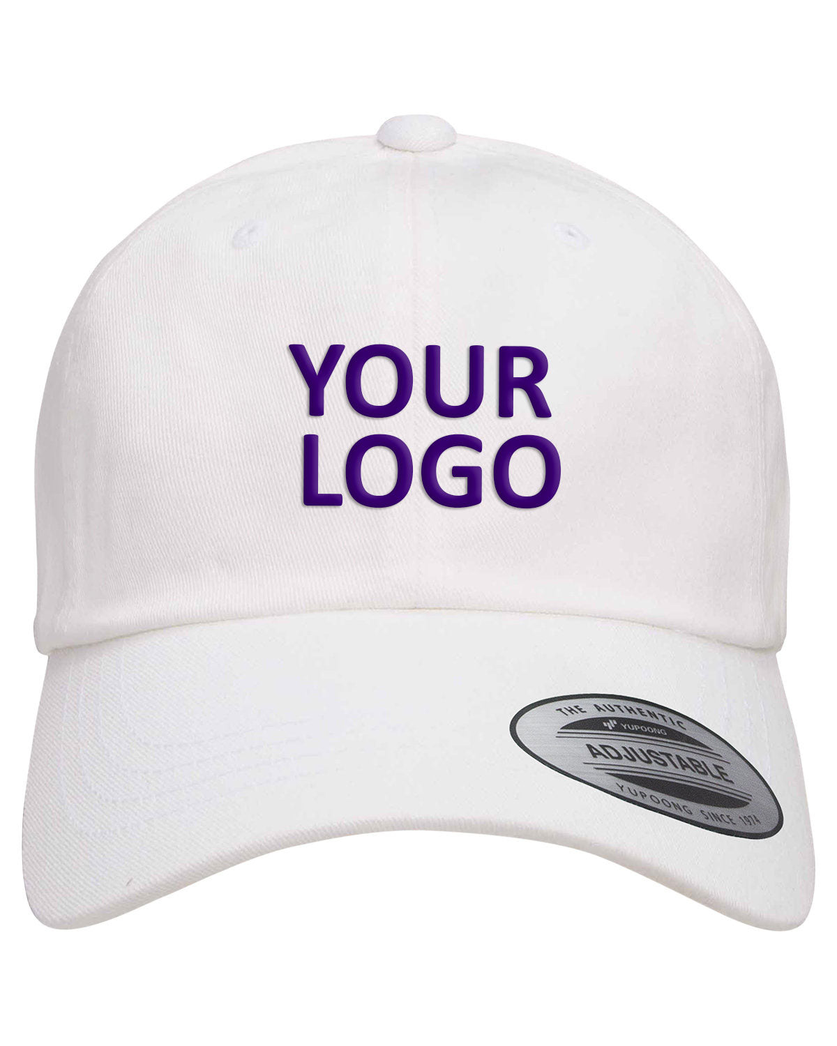 Yupoong Low-Profile Cotton Twill Branded Dad Caps, White