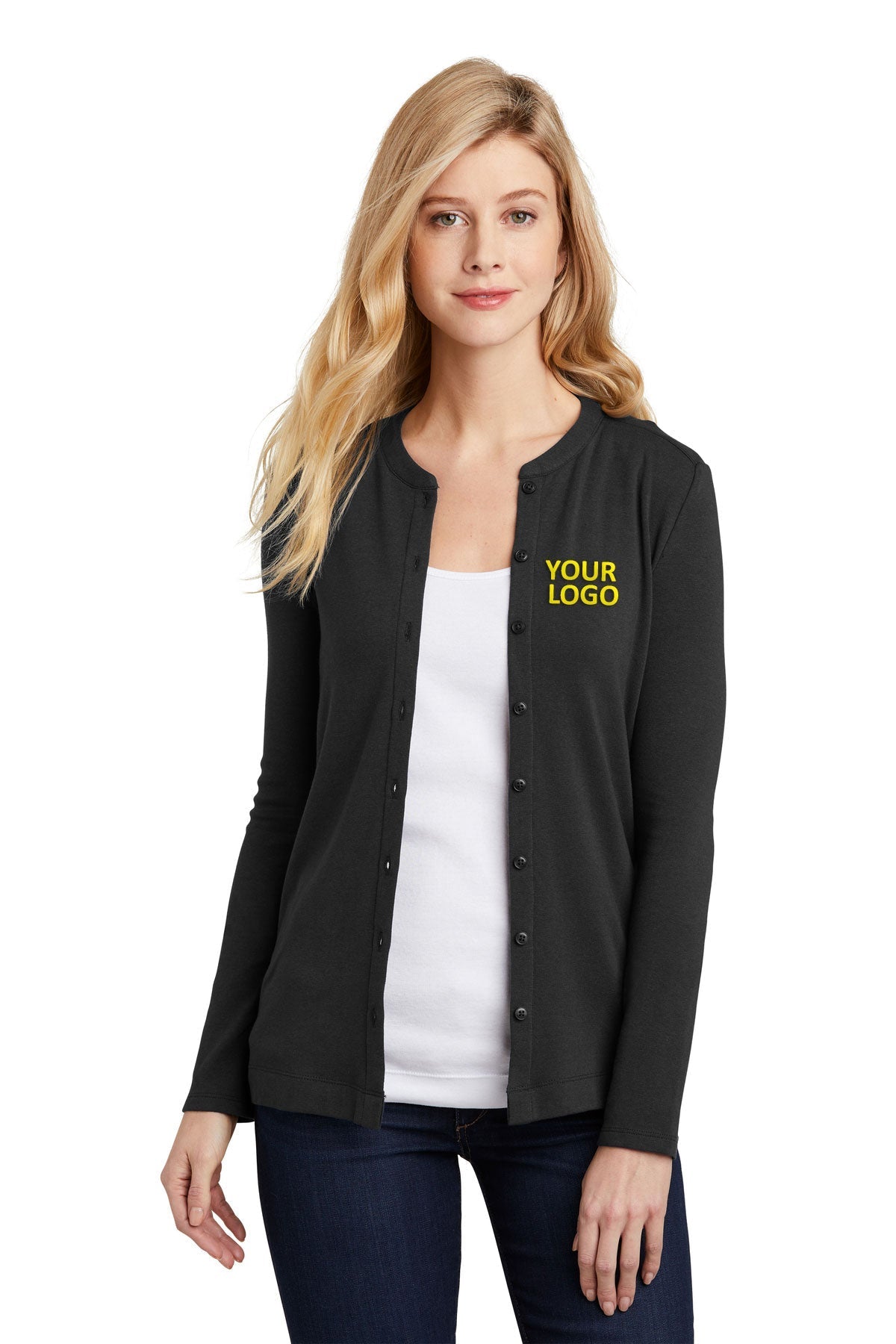 Port Authority Ladies Concept Stretch Branded Button-Front Cardigans, Black [Orpical Technology Solutions]