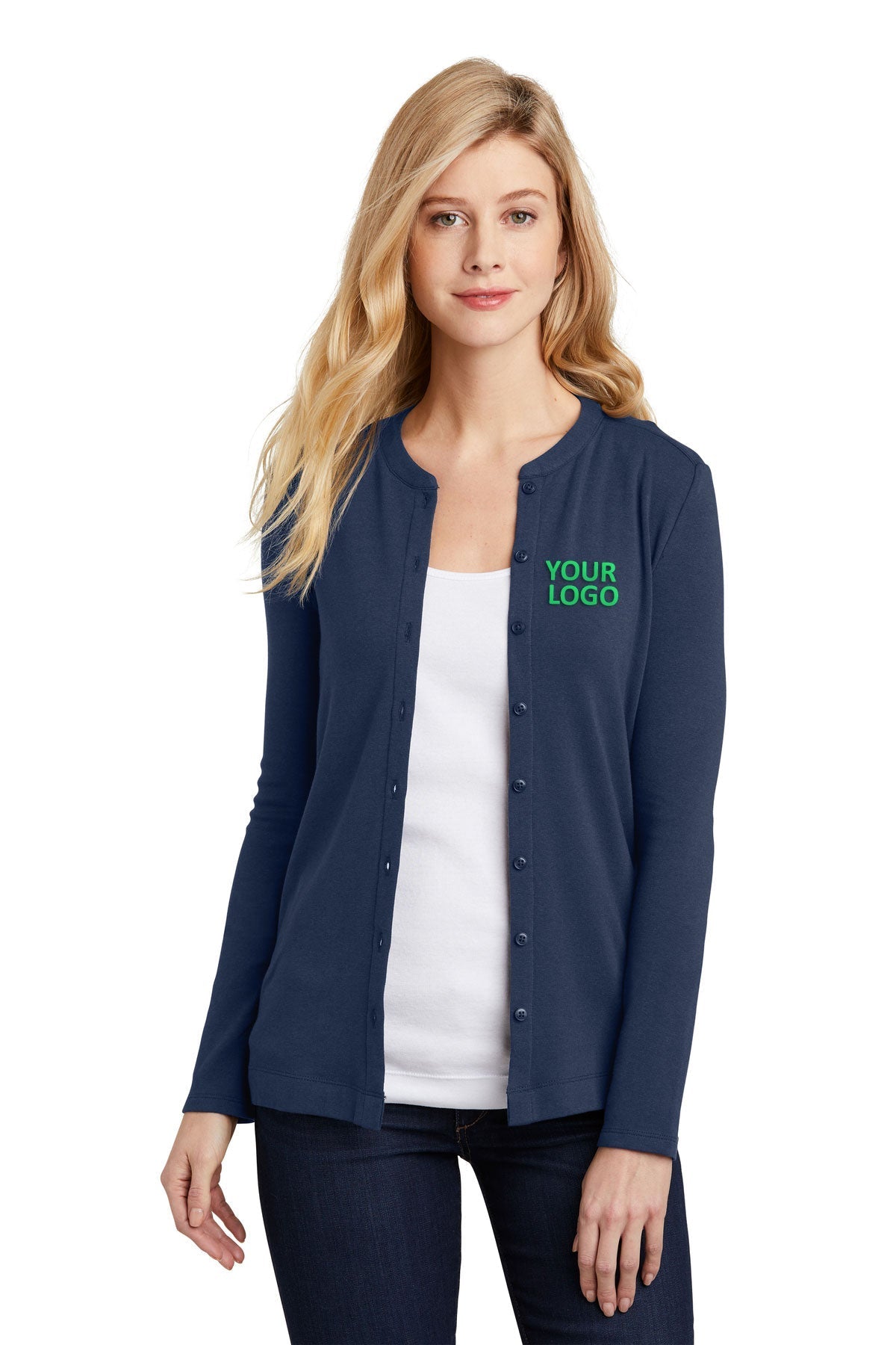 Port Authority Ladies Concept Stretch Branded Button-Front Cardigans, Dress Blue Navy [Orange by Fooda]