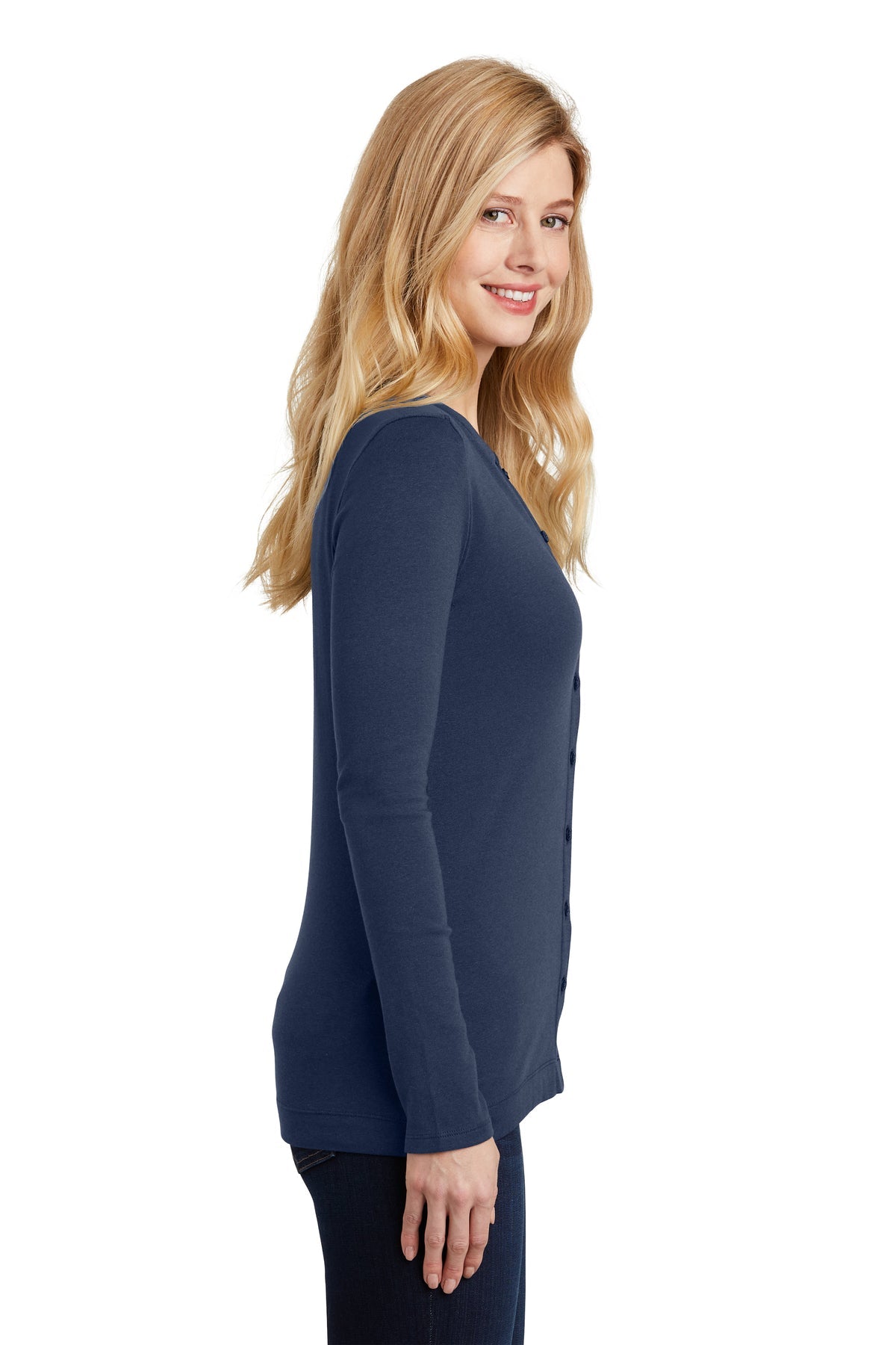 Port Authority Ladies Concept Stretch Branded Button-Front Cardigans, Dress Blue Navy [CarePartners PACE]
