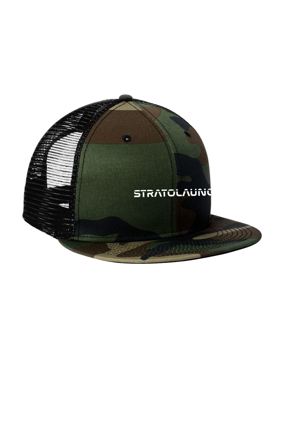 New Era Standard Fit Trucker Cap, Camo/ Black [Stratolaunch]