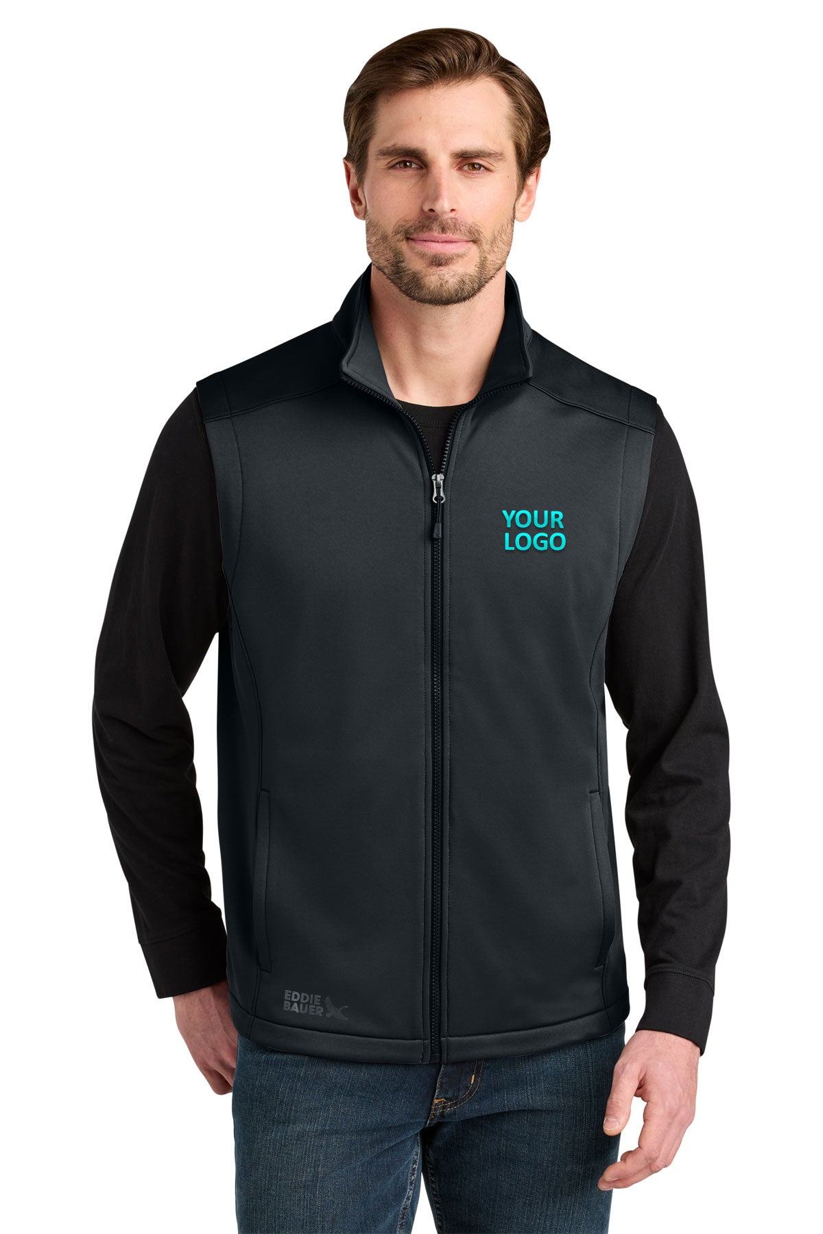Eddie Bauer Smooth Mid Layer Custom Fleece Vests, Black [Kizen]
