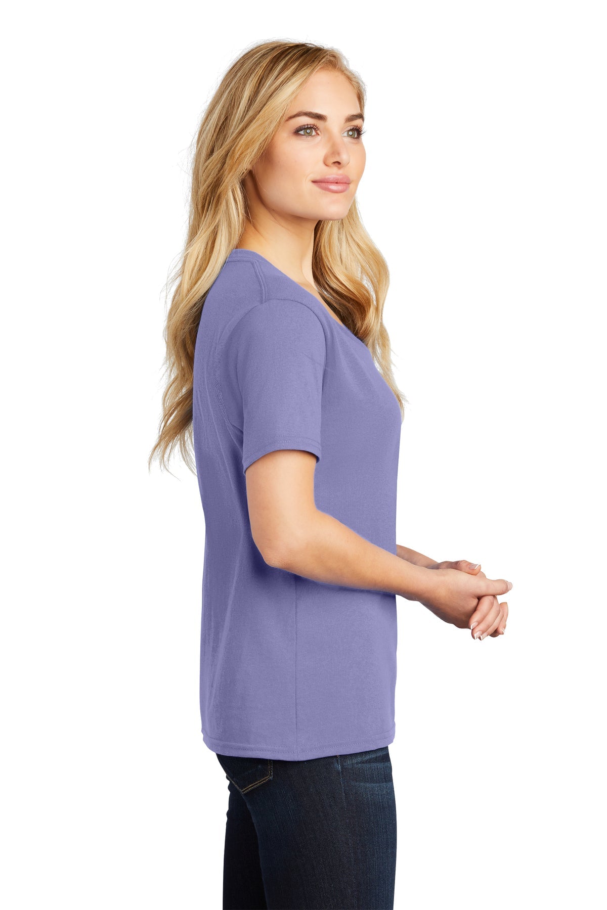 Port & Company Ladies Core Cotton Branded V-Neck Tee's, Violet [CDCSA]
